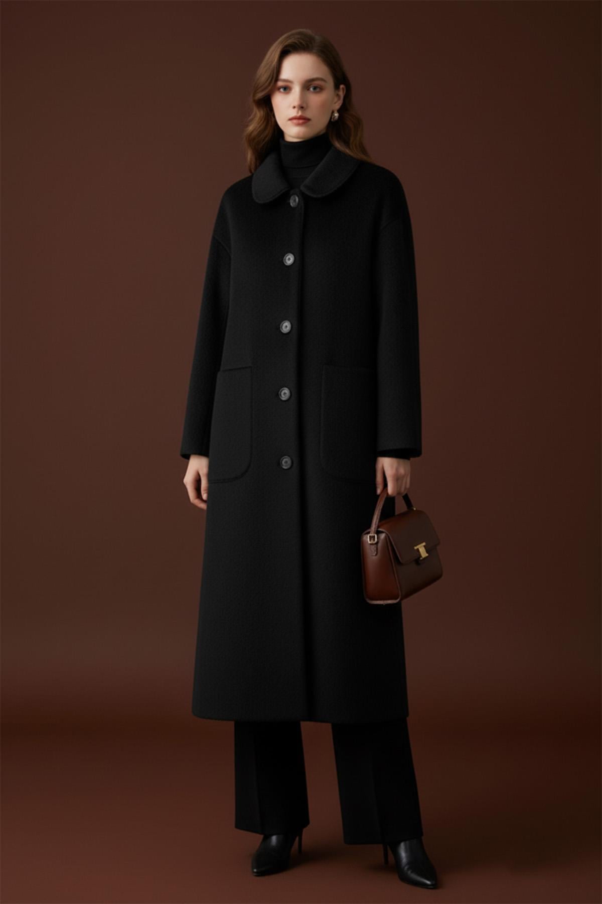 Kadın Düğme ve Cep Detaylı Fox Kaban - 15220KBN - BLACK