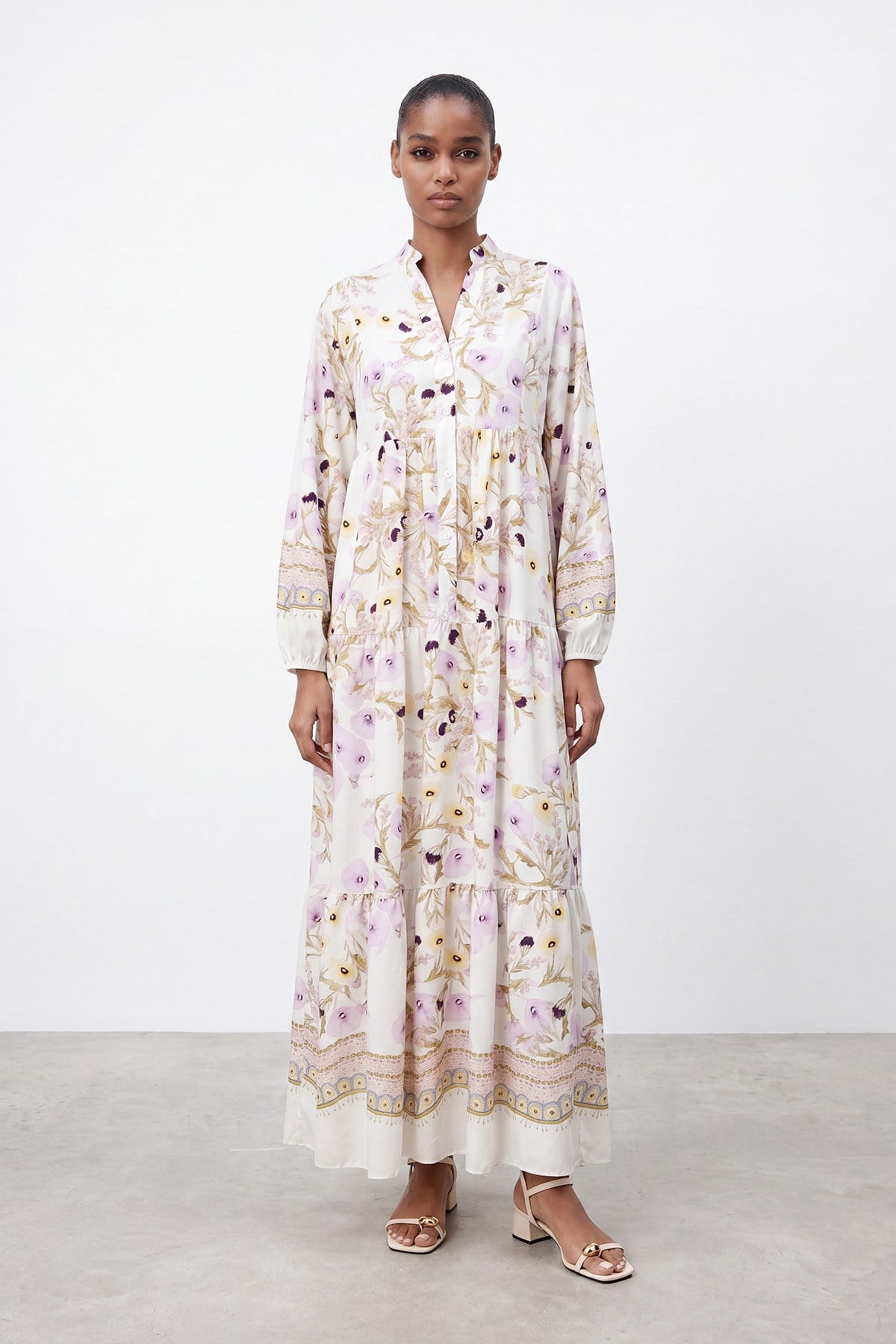 Çiçek Desenli Bohem Maxi Elbise -32531ELB - Lila Günlük Elbise Soul 