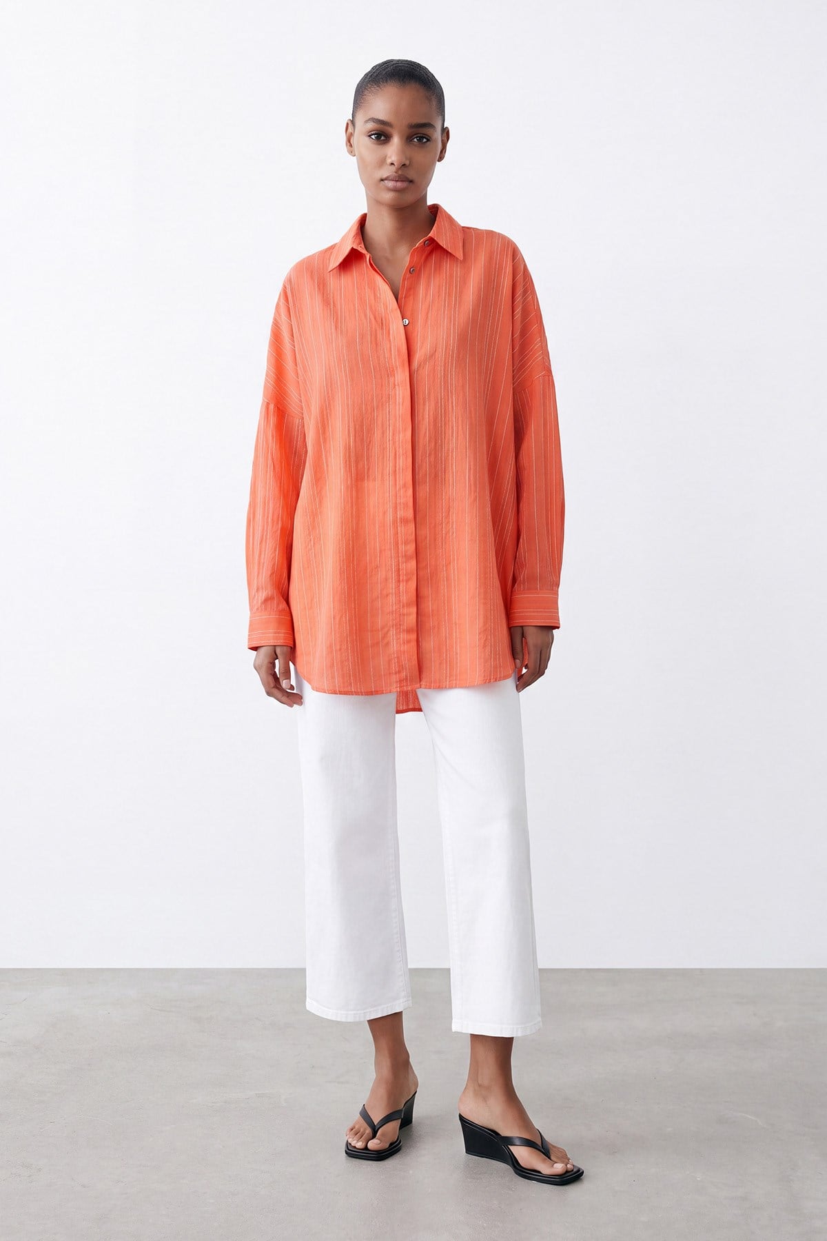 Çizgili Oversize Gömlek -10800TUN - Mercan Tunik Puane 