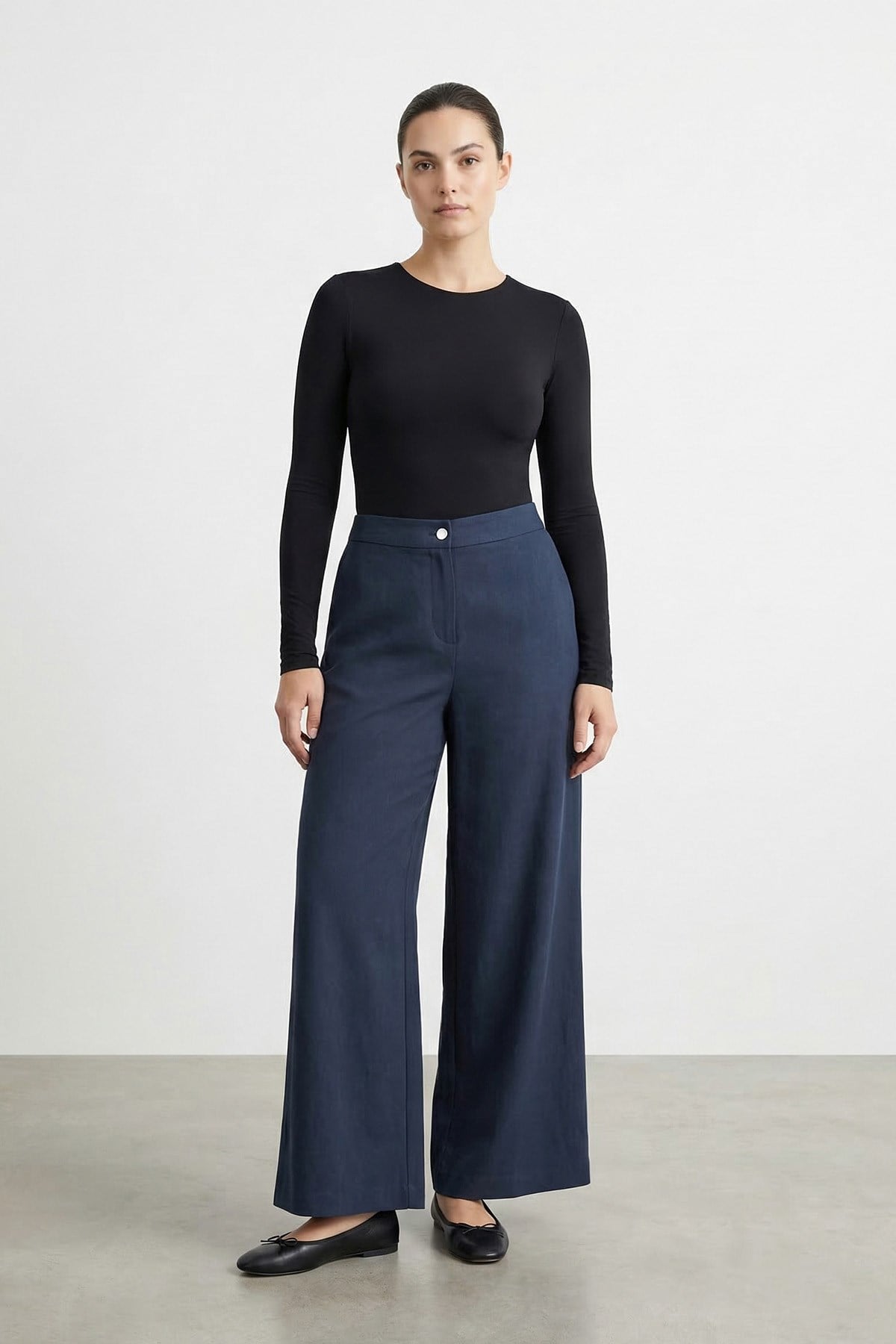 Kadın Bol Paça Büyük Beden Pantolon -19259PNT - NAVY