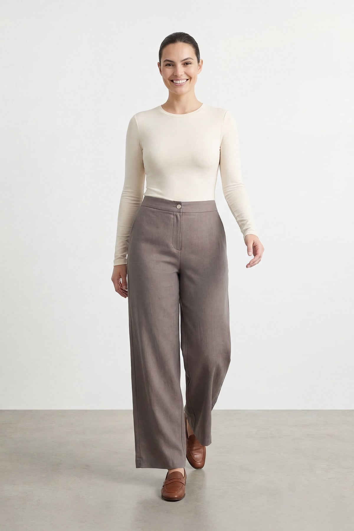 Kadın Bol Paça Büyük Beden Pantolon -19259PNT - MINK