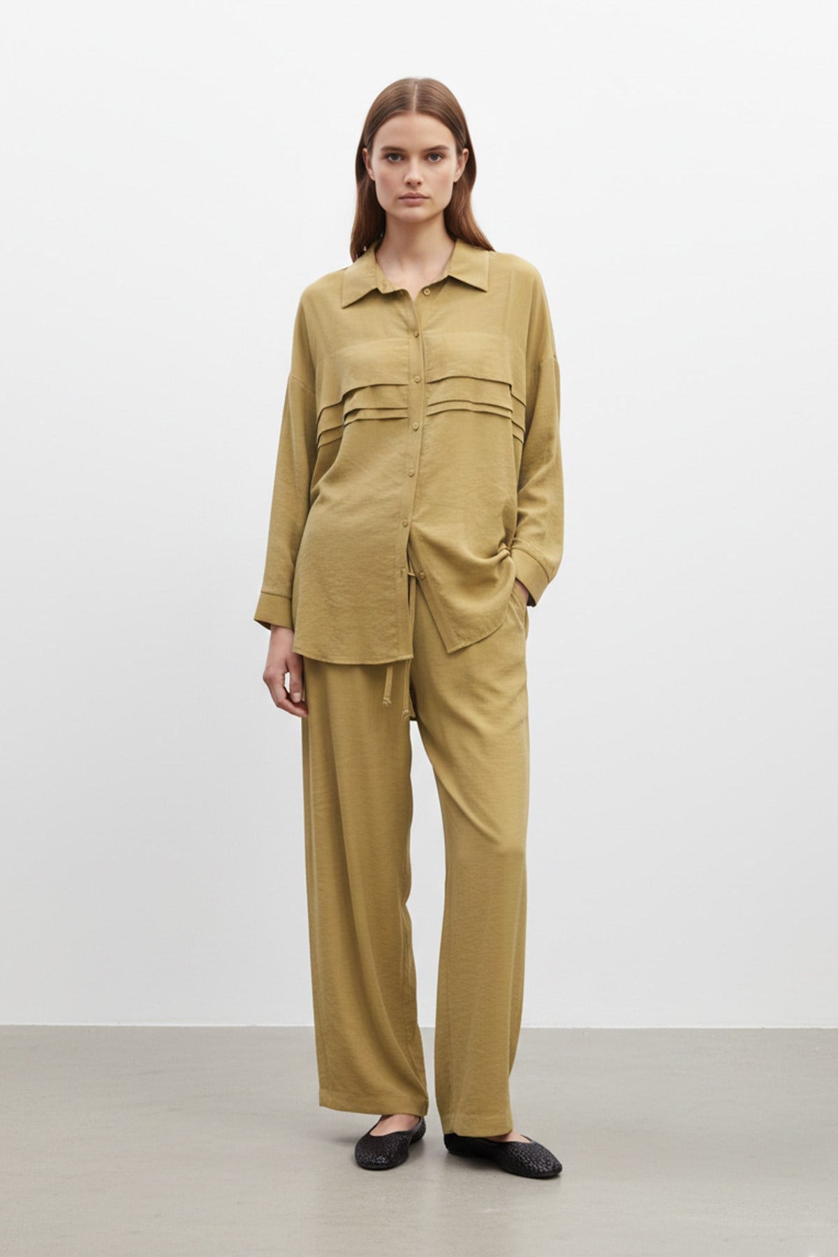 Kadın Pile Detaylı   Fit Takım -14423TKS - OLIVE