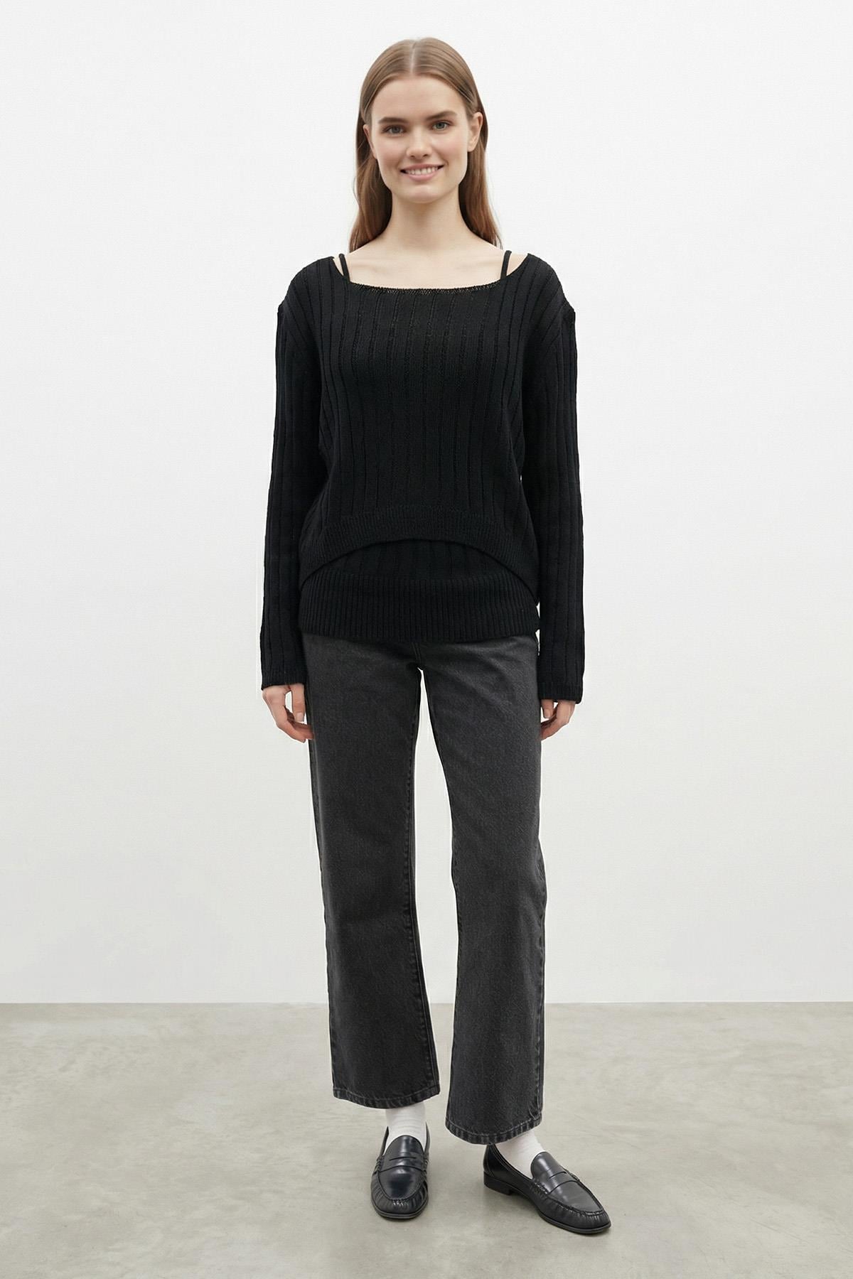 Kadın Örme İkili Bluz Takım  - 31779BLZ - BLACK