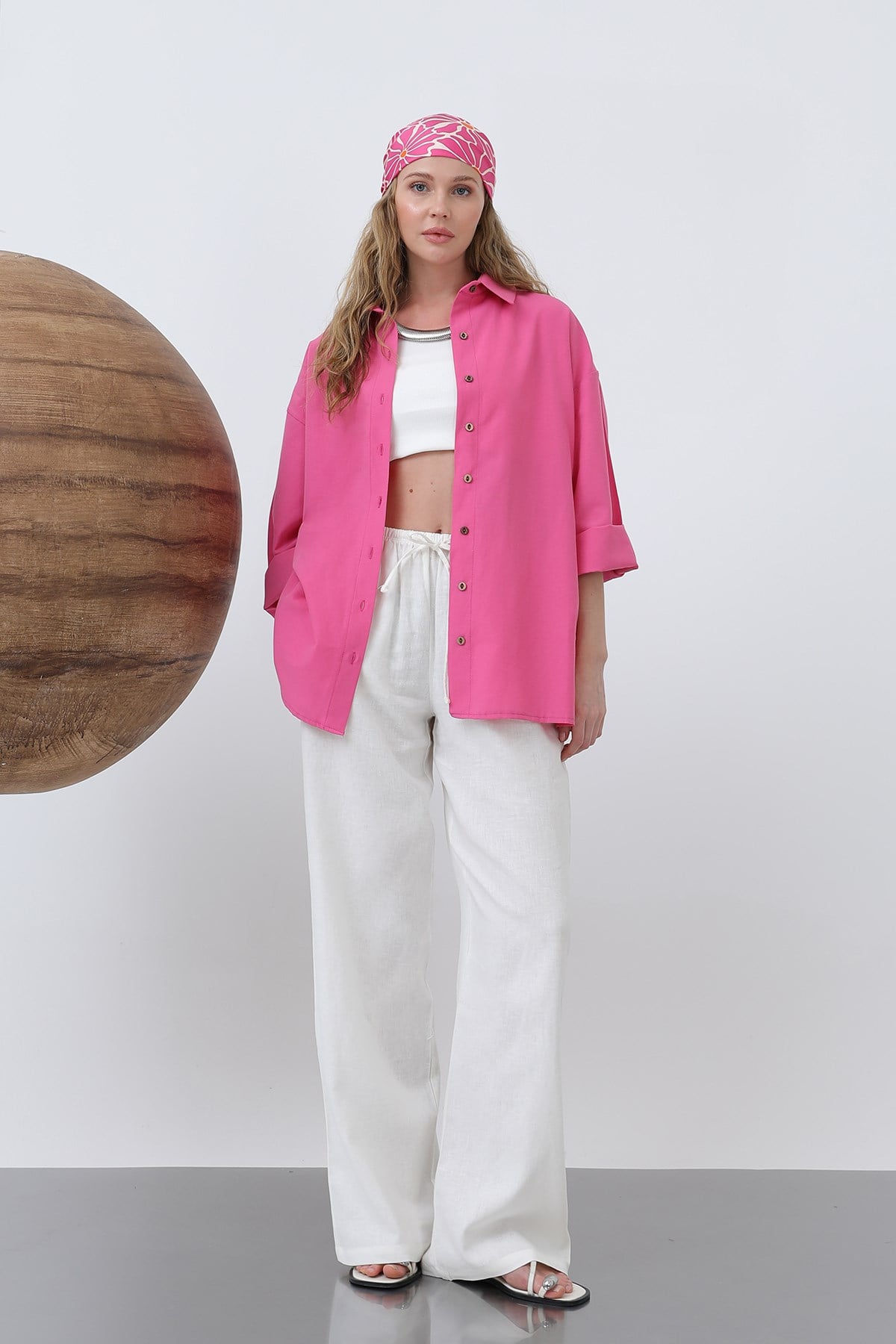 Kadın Kol Detaylı Basic Gömlek - 20655GML - FUCHSIA