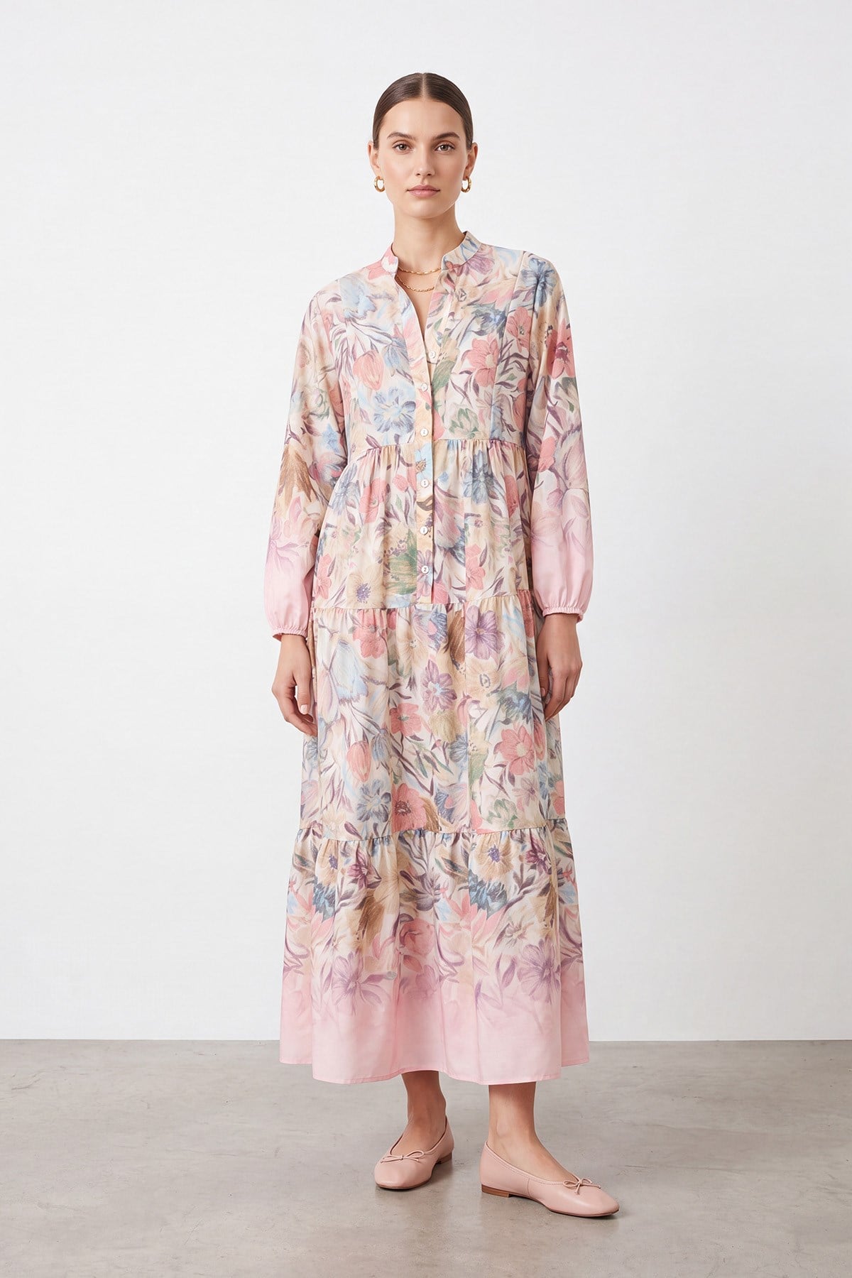Desenli Oversize Uzun Kadın Elbise - Pembe Günlük Elbise Soul 