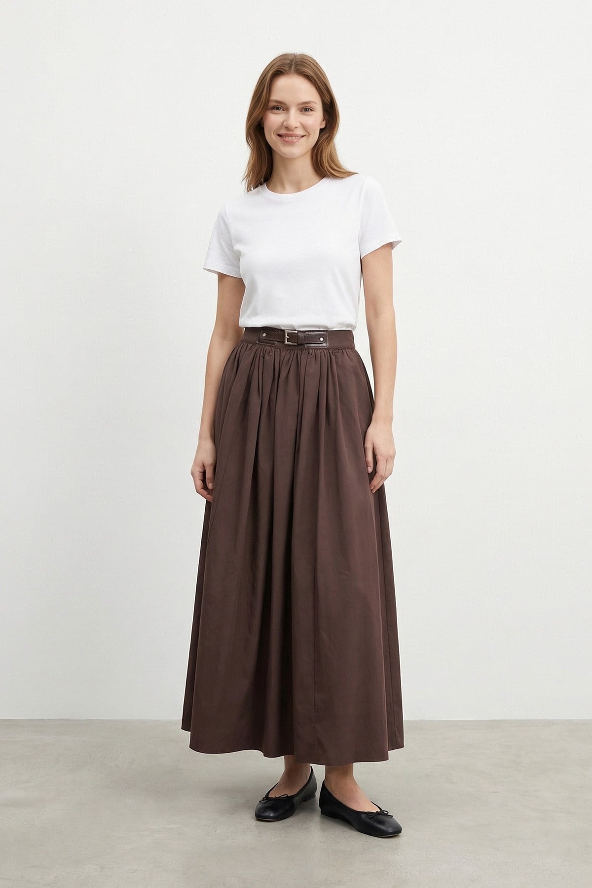 Kadın Kemerli Uzun Dokuma Etek – 32453ETK - BROWN