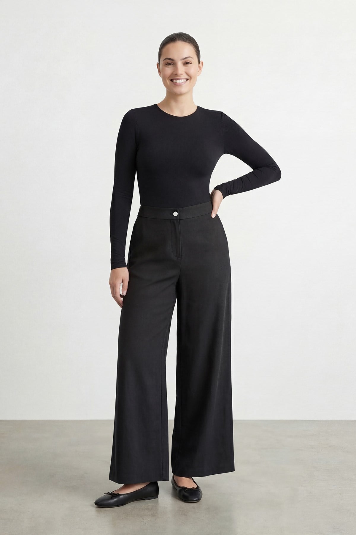 Kadın Bol Paça Büyük Beden Pantolon -19259PNT - BLACK