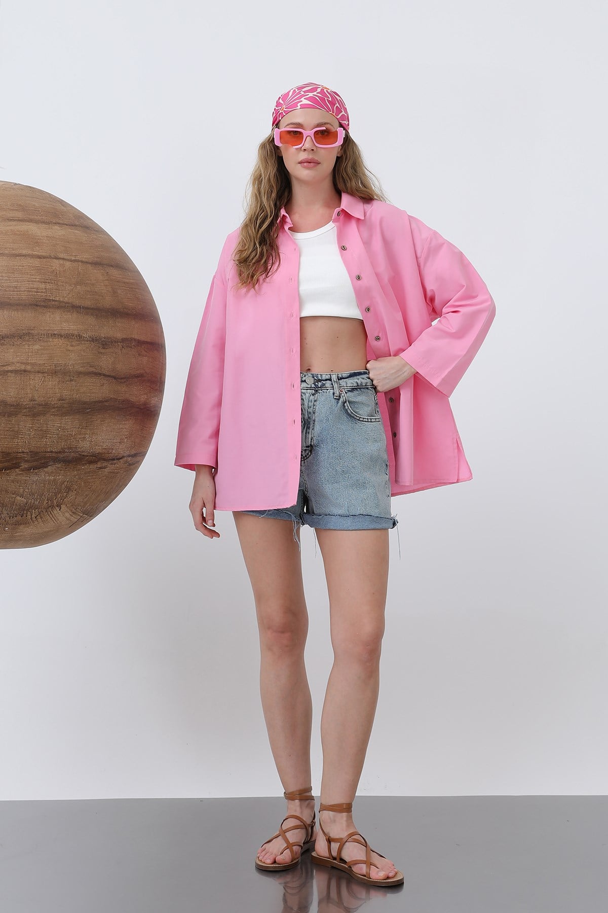 Kadın Kol Detaylı Basic Gömlek - 20655GML - PINK