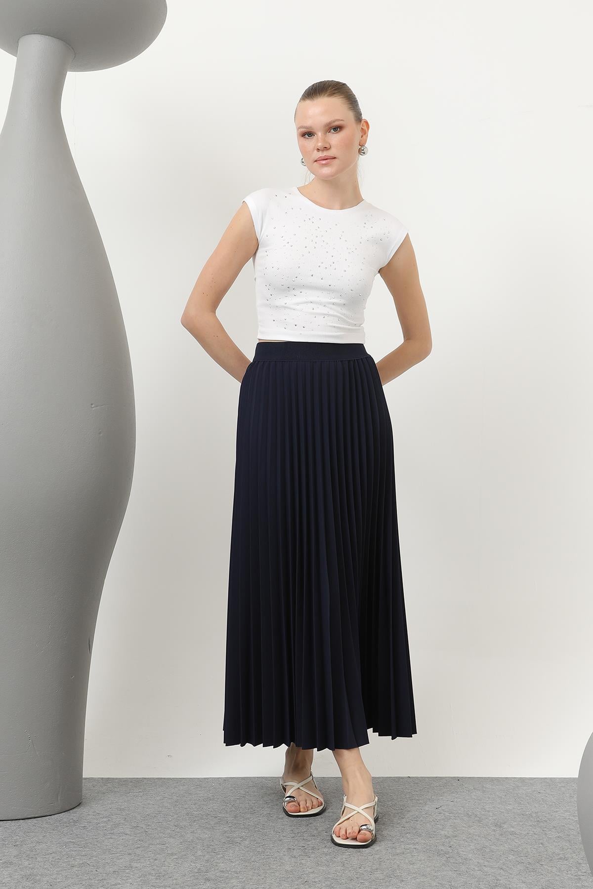 Kadın Pliseli Etek - 18232RTK - NAVY