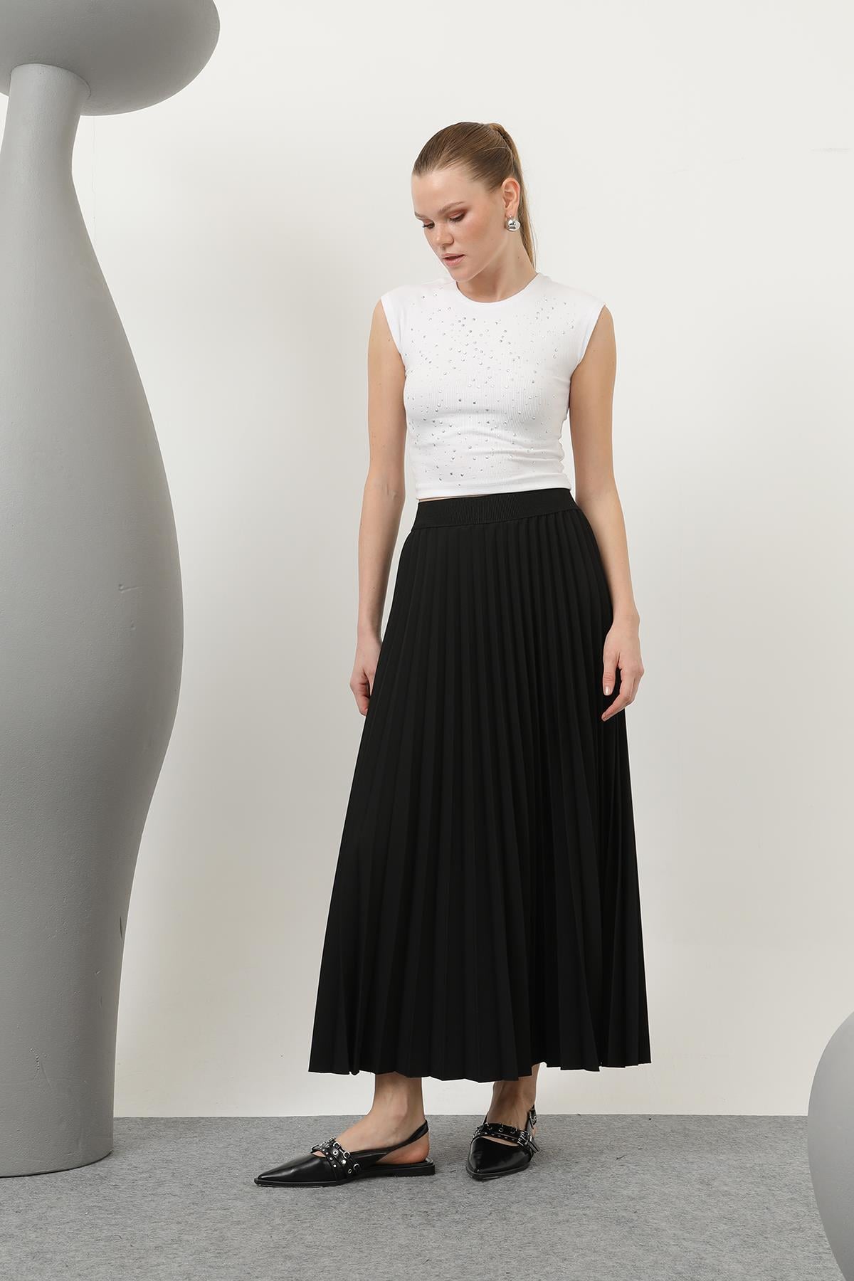 Kadın Pliseli Etek - 18232RTK - BLACK