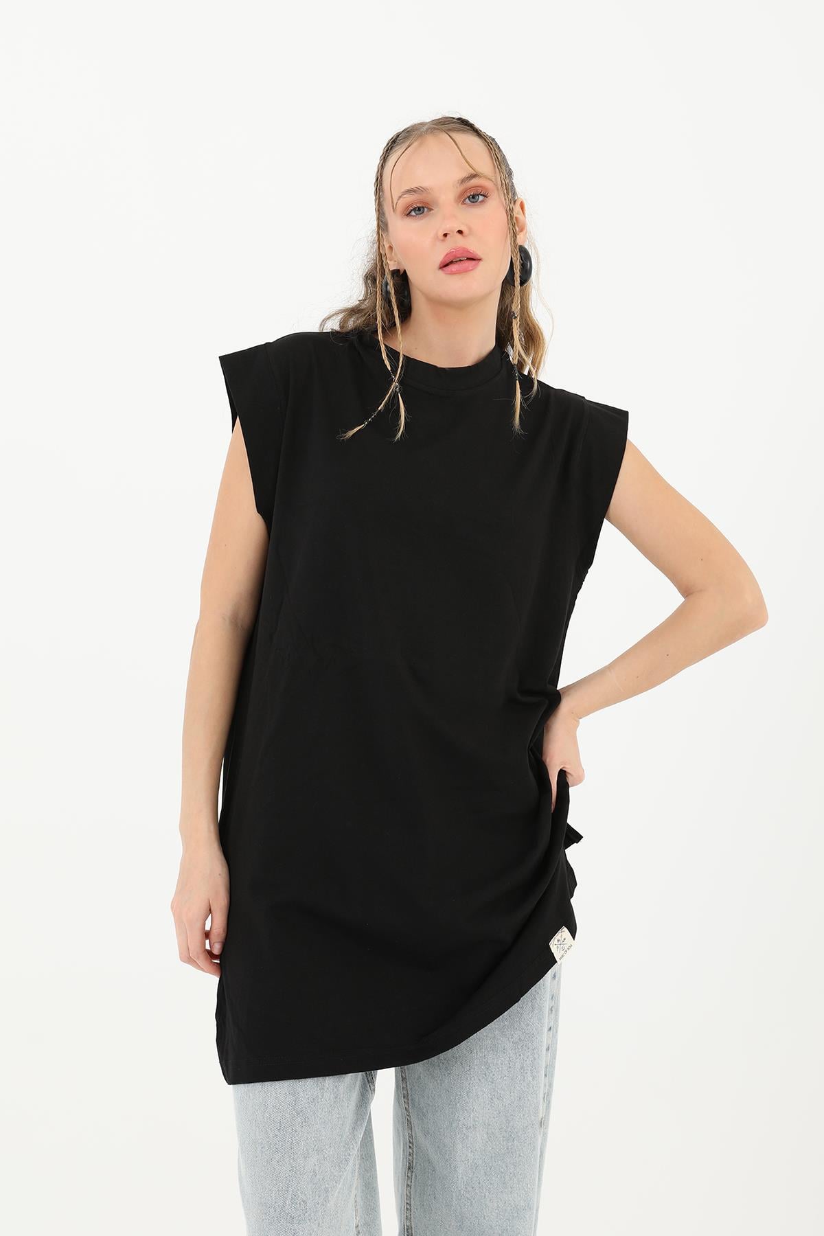 Kadın Basic Kolsuz T-shirt  - 30725TUN - BLACK