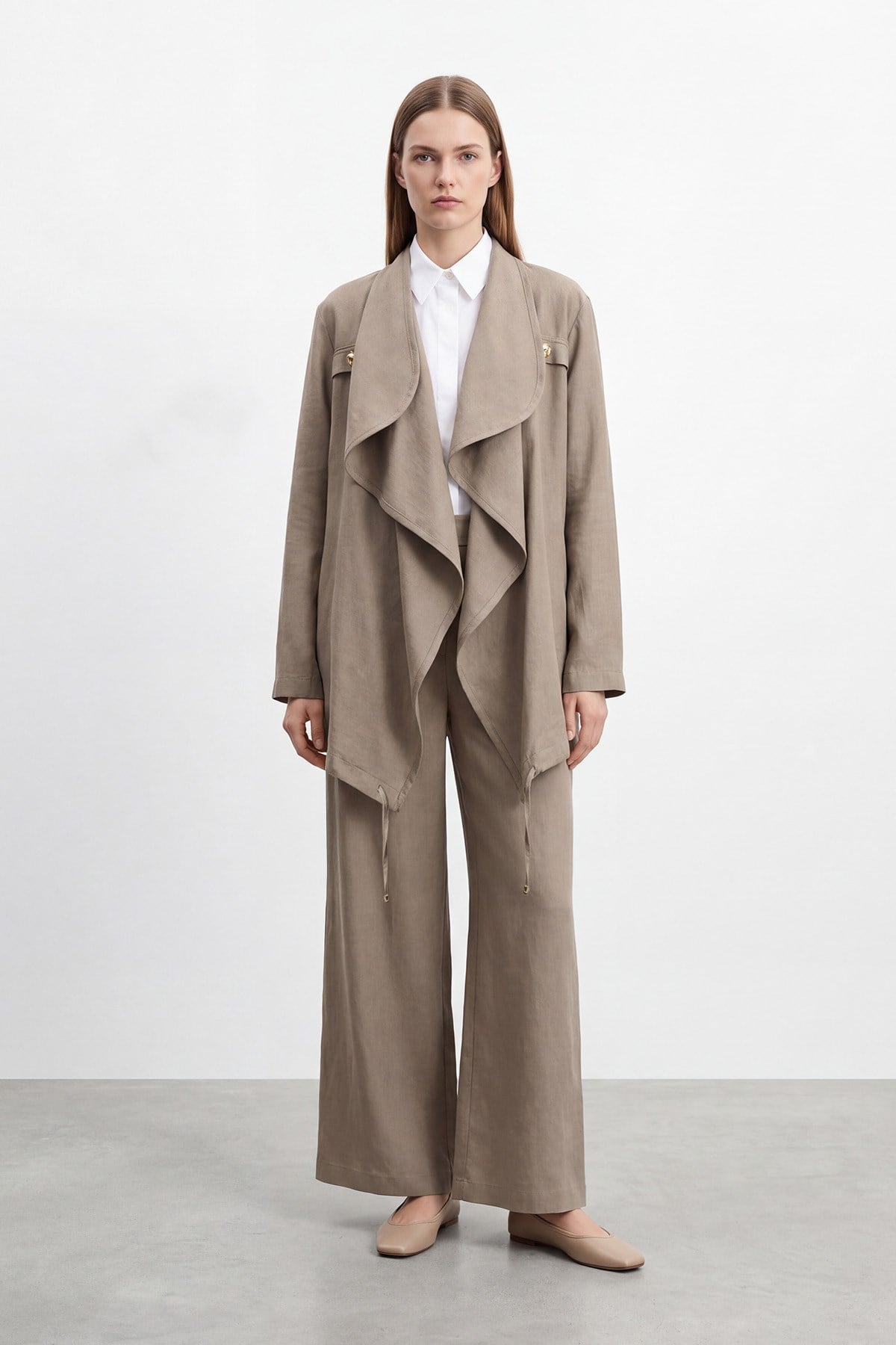 Kadın Şal Yaka Dökümlü  Büyük Beden Takım – 19267TKS - MINK