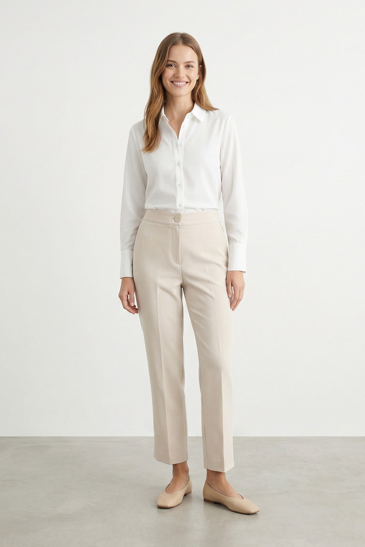 Kadın Klasik Kesim Yüksek Bel Kumaş Pantolon-M1819PNT - BEIGE