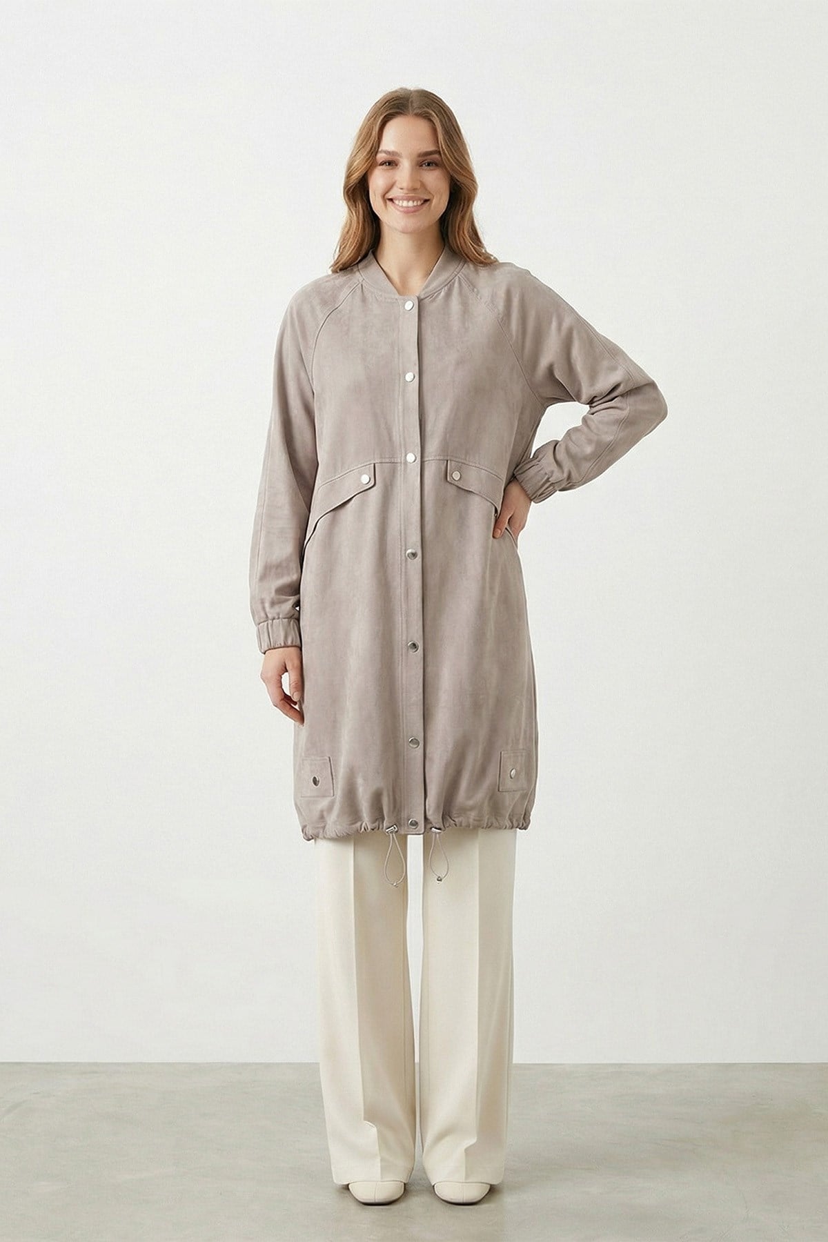 Kadın Düğme Detaylı Modal Kap - 15259KAP - MINK