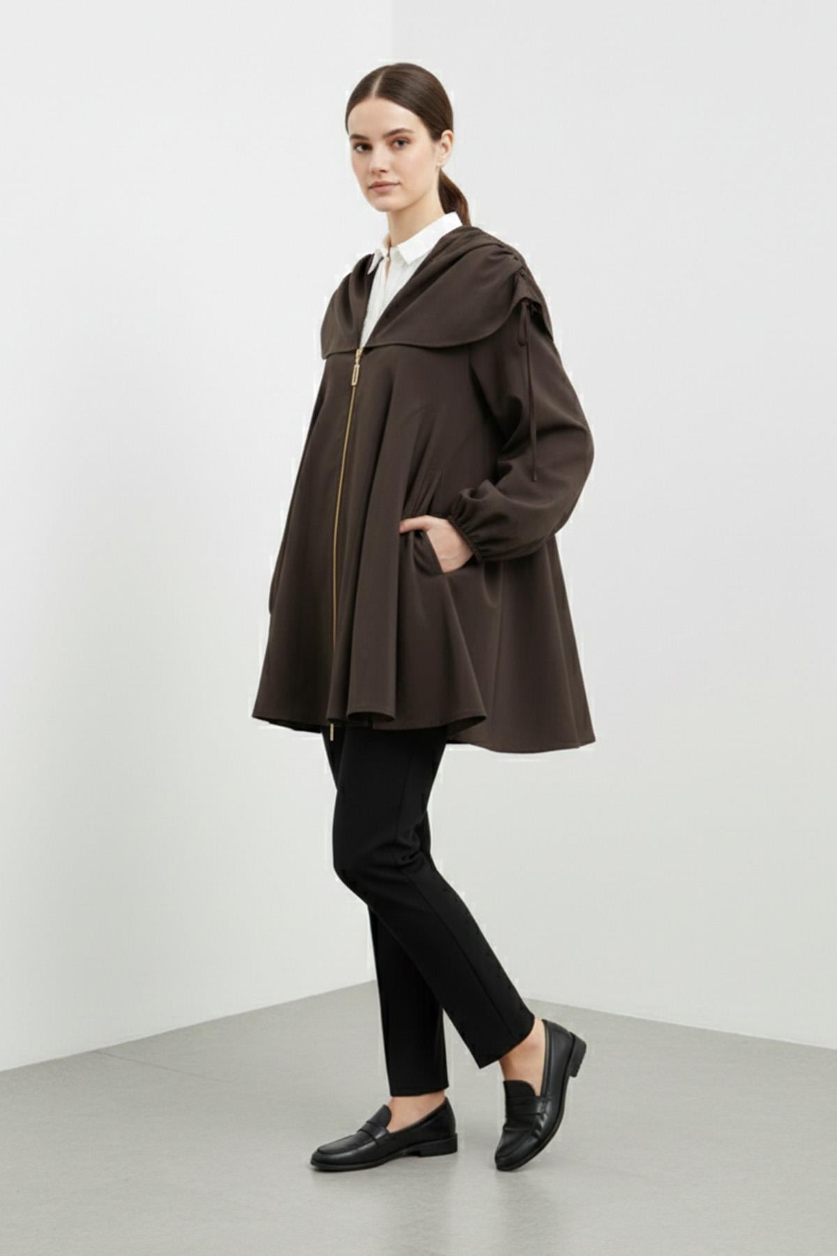 Kadın  Salaş  Yaka Detaylı Ceket -32457CKT - BROWN