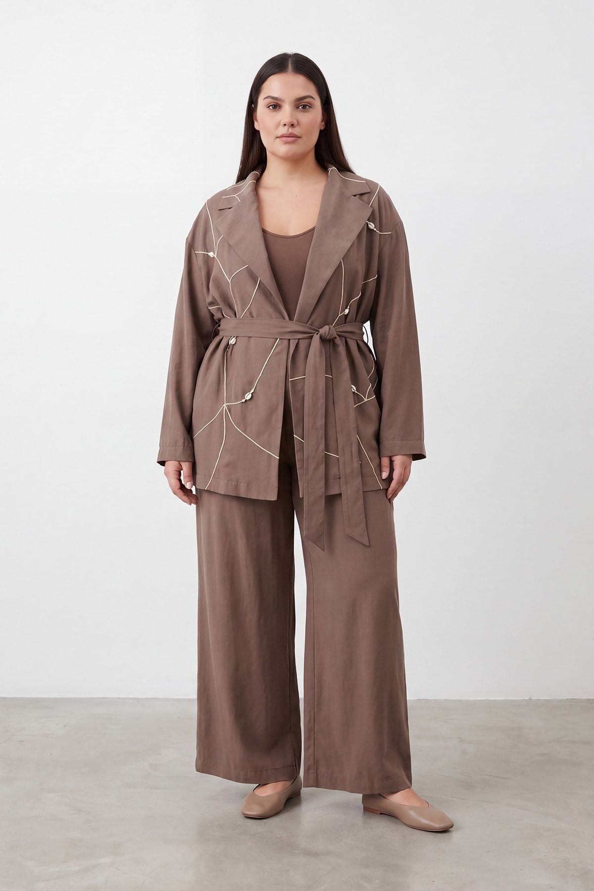 Kadın Nakış Detaylı Büyük Beden Takım – 19257TKS - MINK