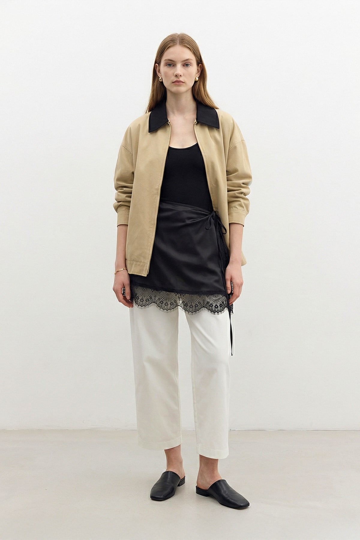 Kadın Yan Bağlamalı Dantelli Bel Aksesuarı Etek İçlik – 40019ETK - BLACK