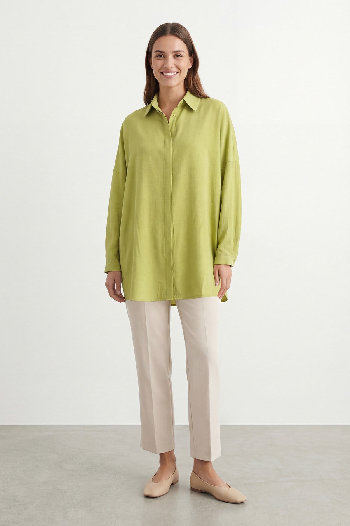 Kadın Rahat Kesim Uzun Gömlek – 10778GML - OLIVE