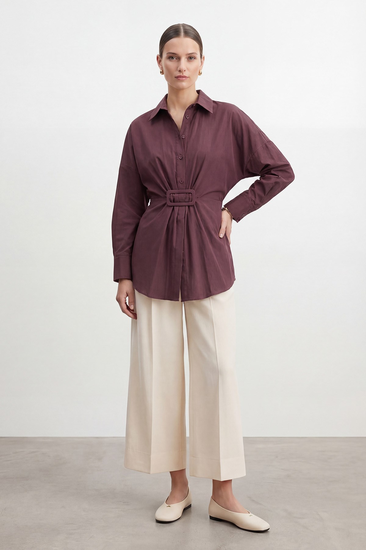 Kadın Kemer Detaylı  Kuşaklı Gömlek  – 20761GML - DAMSON