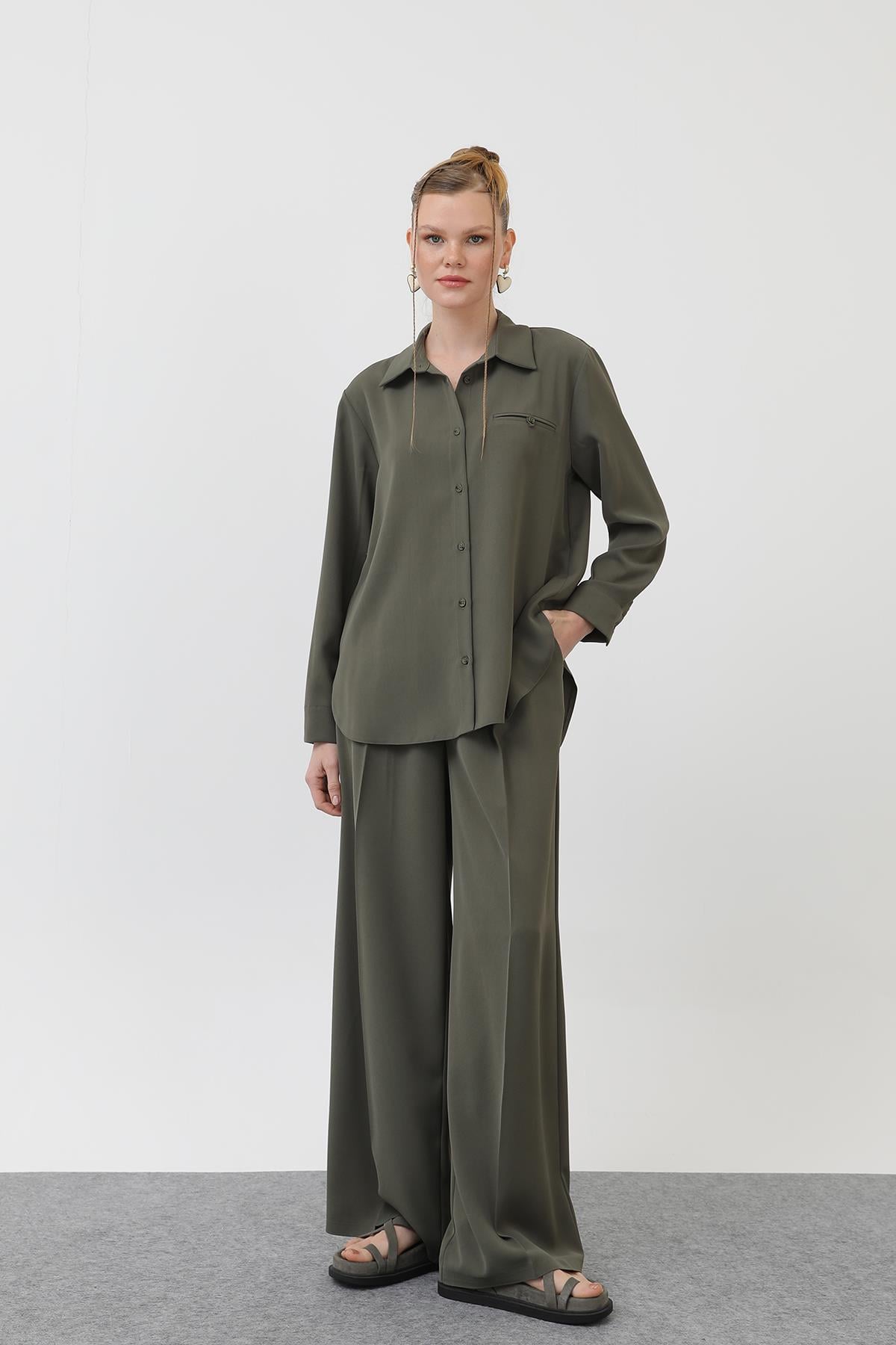 Kadın Cep Detaylı Gömlek - 32174GML - KHAKI