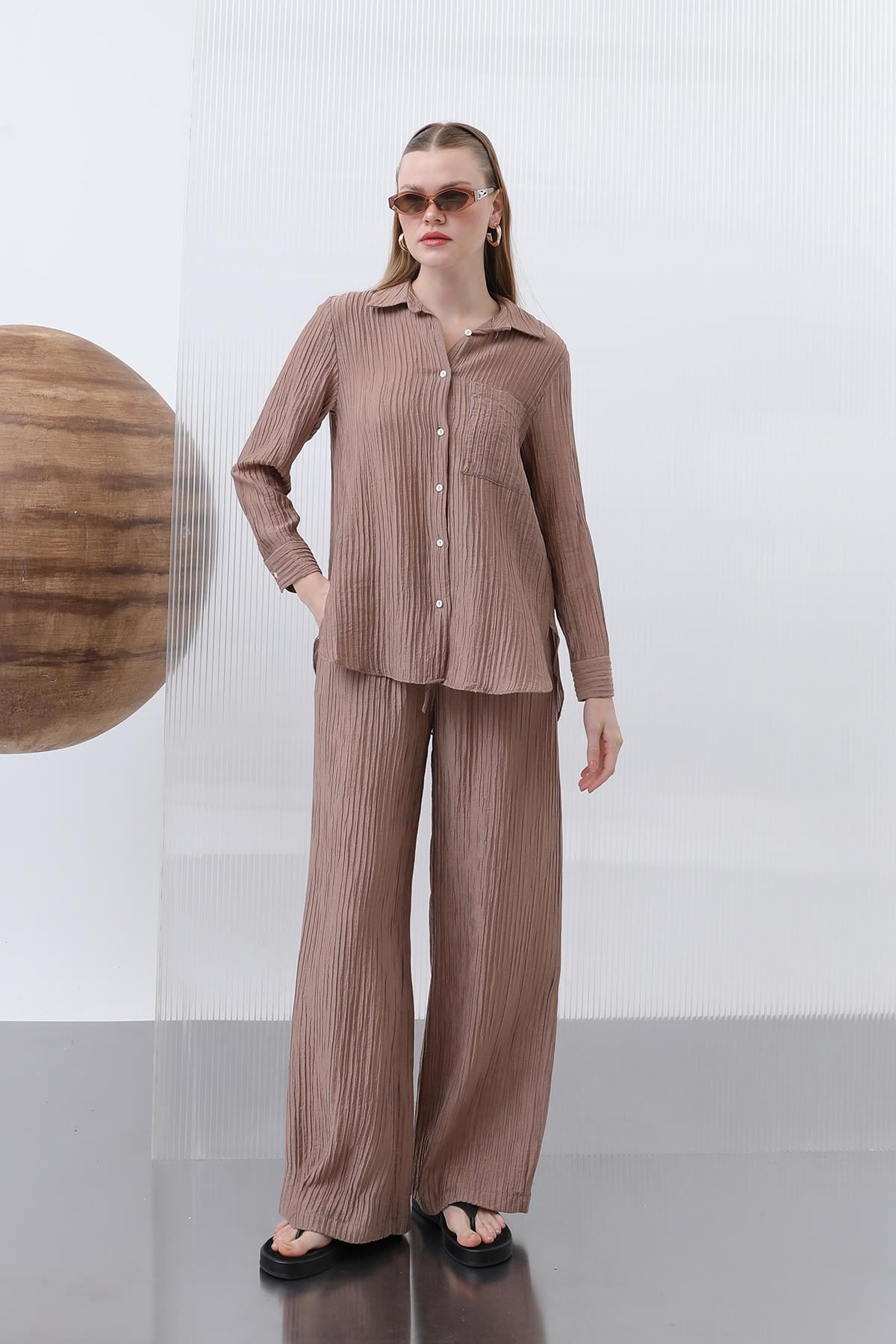 Kadın Basic Cepli Gömlek - 32212GML - MINK