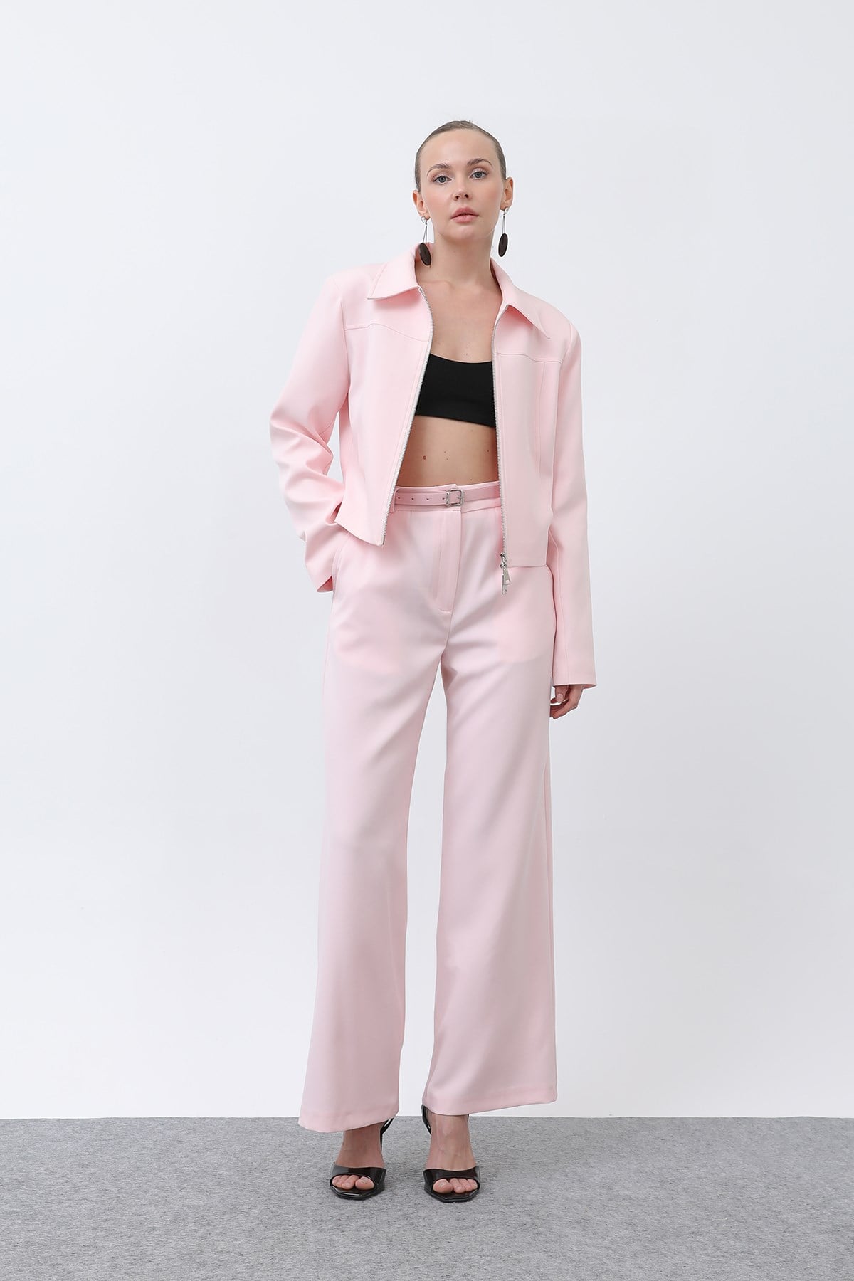 Kadın Basic Kemerli Pantolon - 32152PNT Pembe Pantolon Soul 