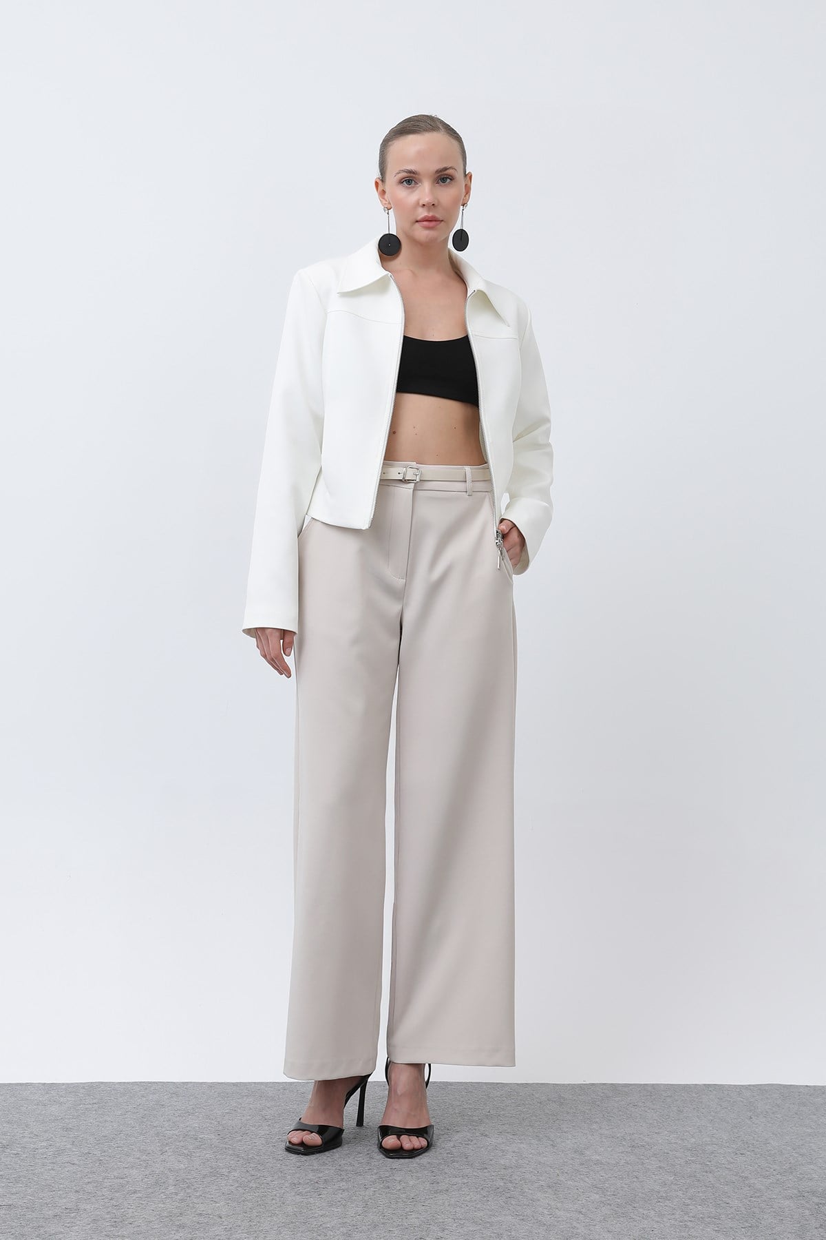 Kadın Basic Kemerli Pantolon - 32152PNT - Bej Pantolon Soul 