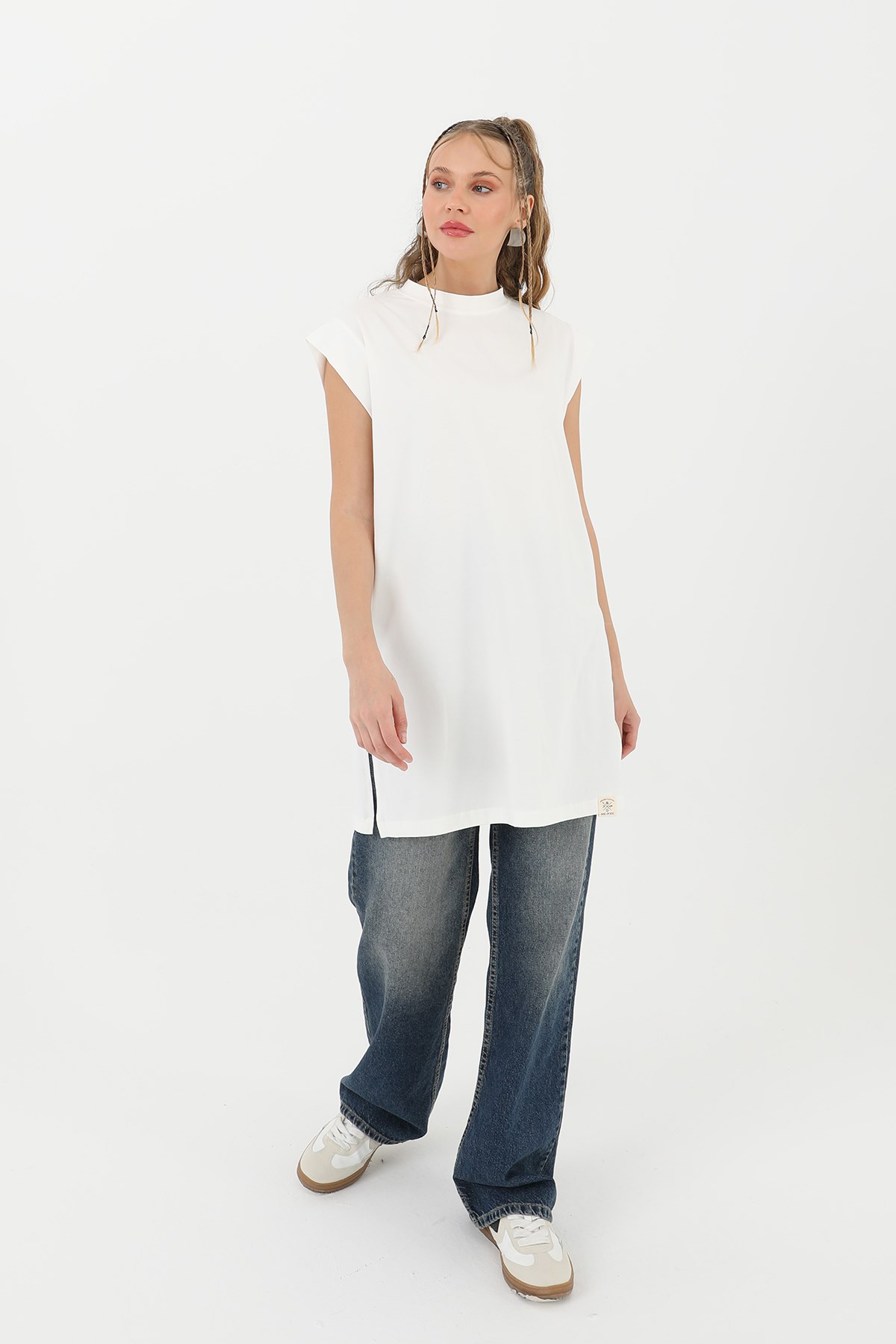 Kadın Basic Kolsuz T-shirt  - 30725TUN - Ekru Tunik Soul 