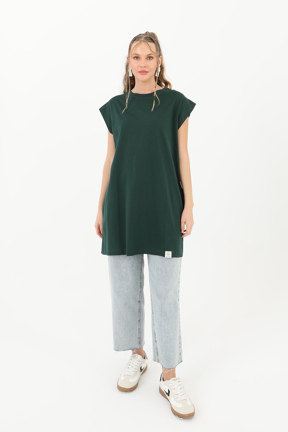 Kadın Basic Kolsuz T-shirt  - 30725TUN - Koyu Yeşil Tunik Soul 