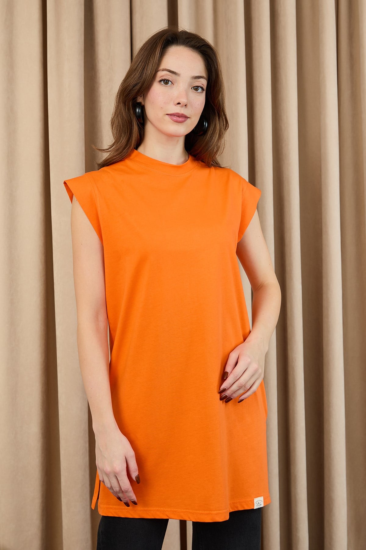 Kadın Basic Kolsuz T-shirt  - 30725TUN Turuncu Tunik Soul 