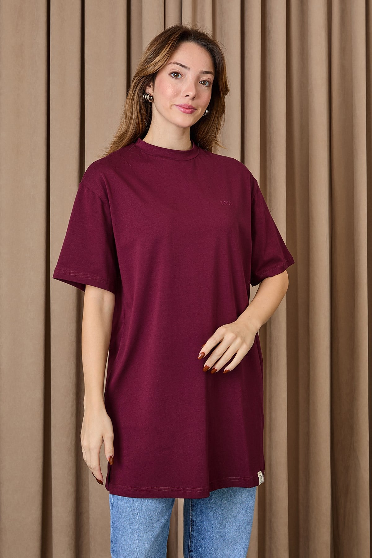 Kadın Basic T-shirt - 30727TSH Bordo Tshirt Soul 