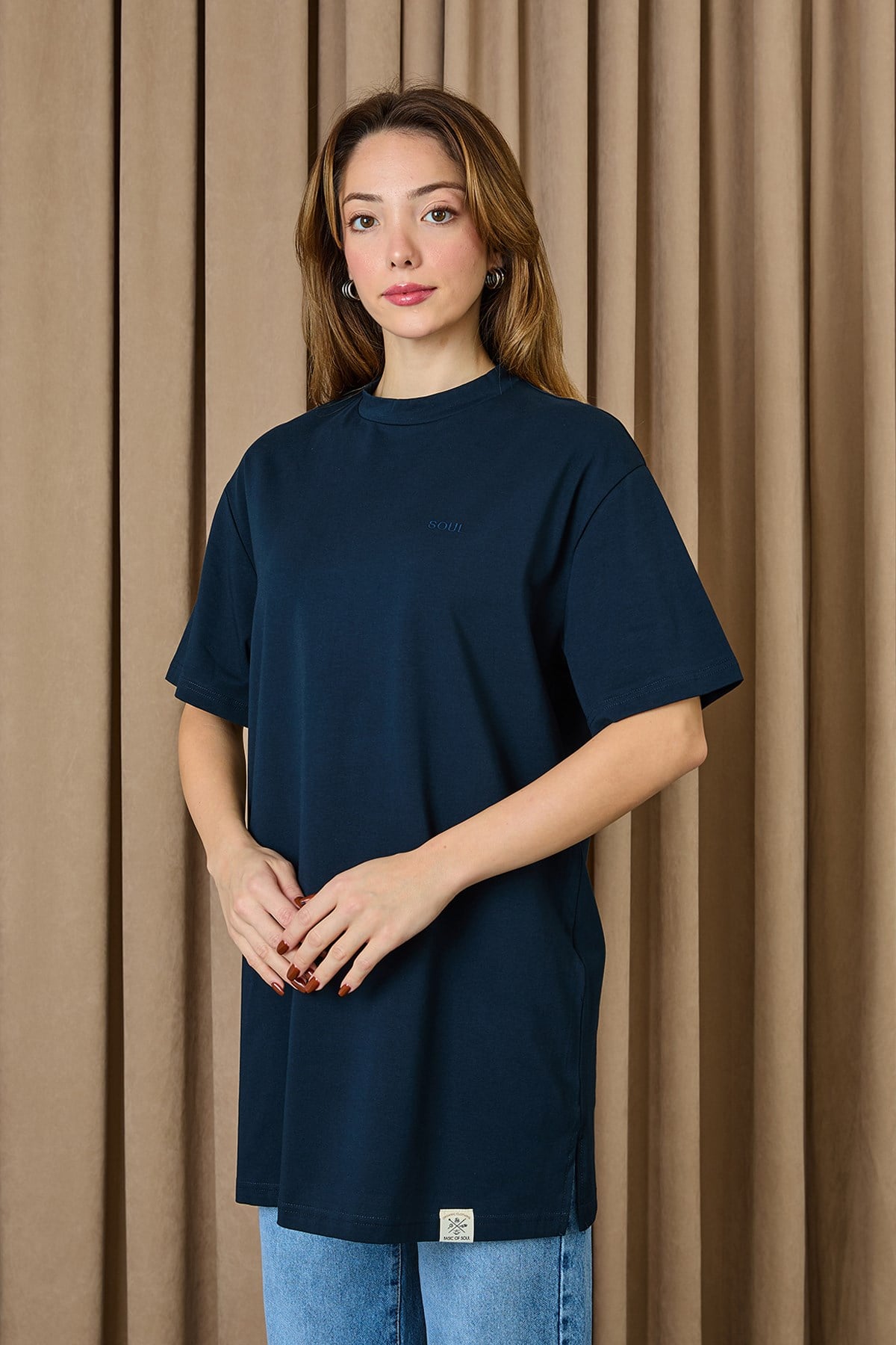 Kadın Basic T-shirt - 30727TSH - Lacivert Tshirt Soul 