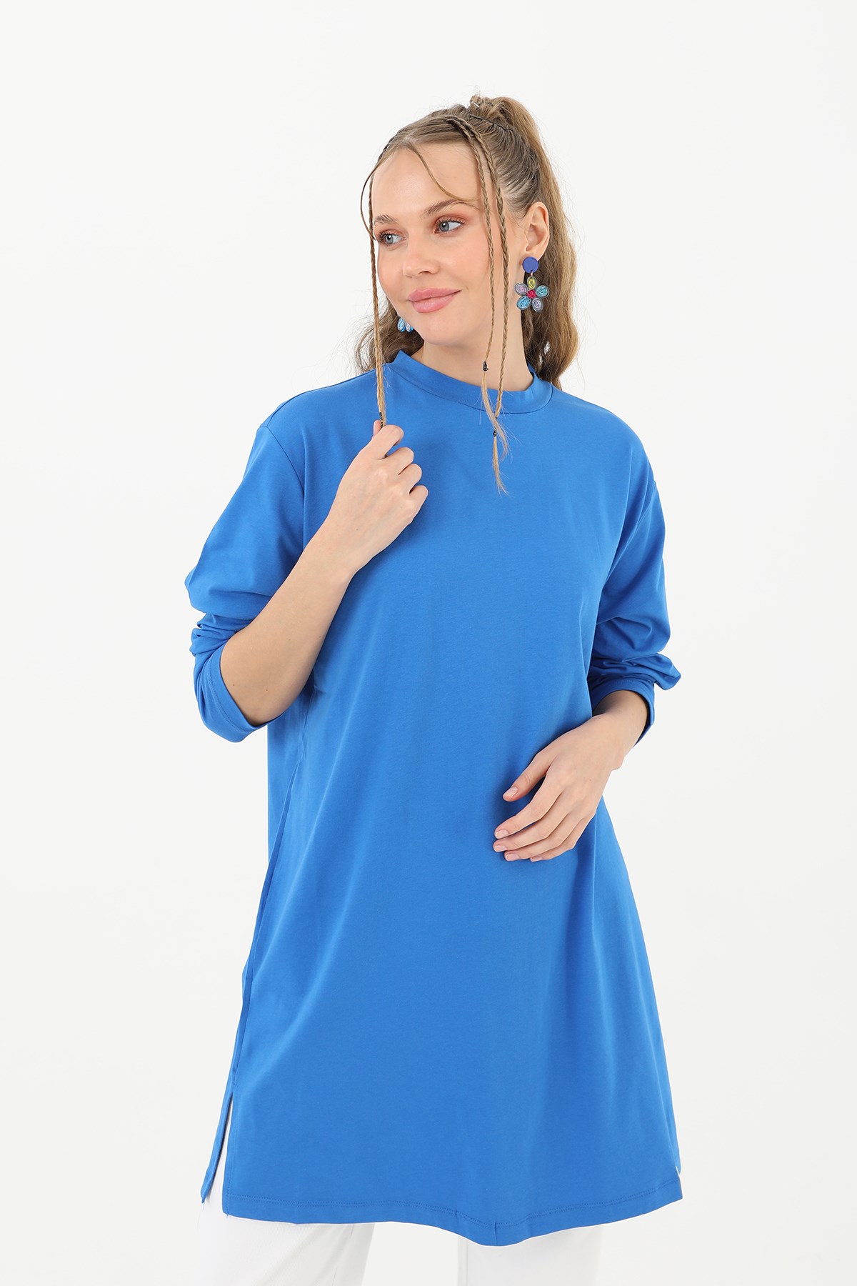 Kadın Basic Tunik - 30726TUN - Saks Mavisi Tunik Soul 