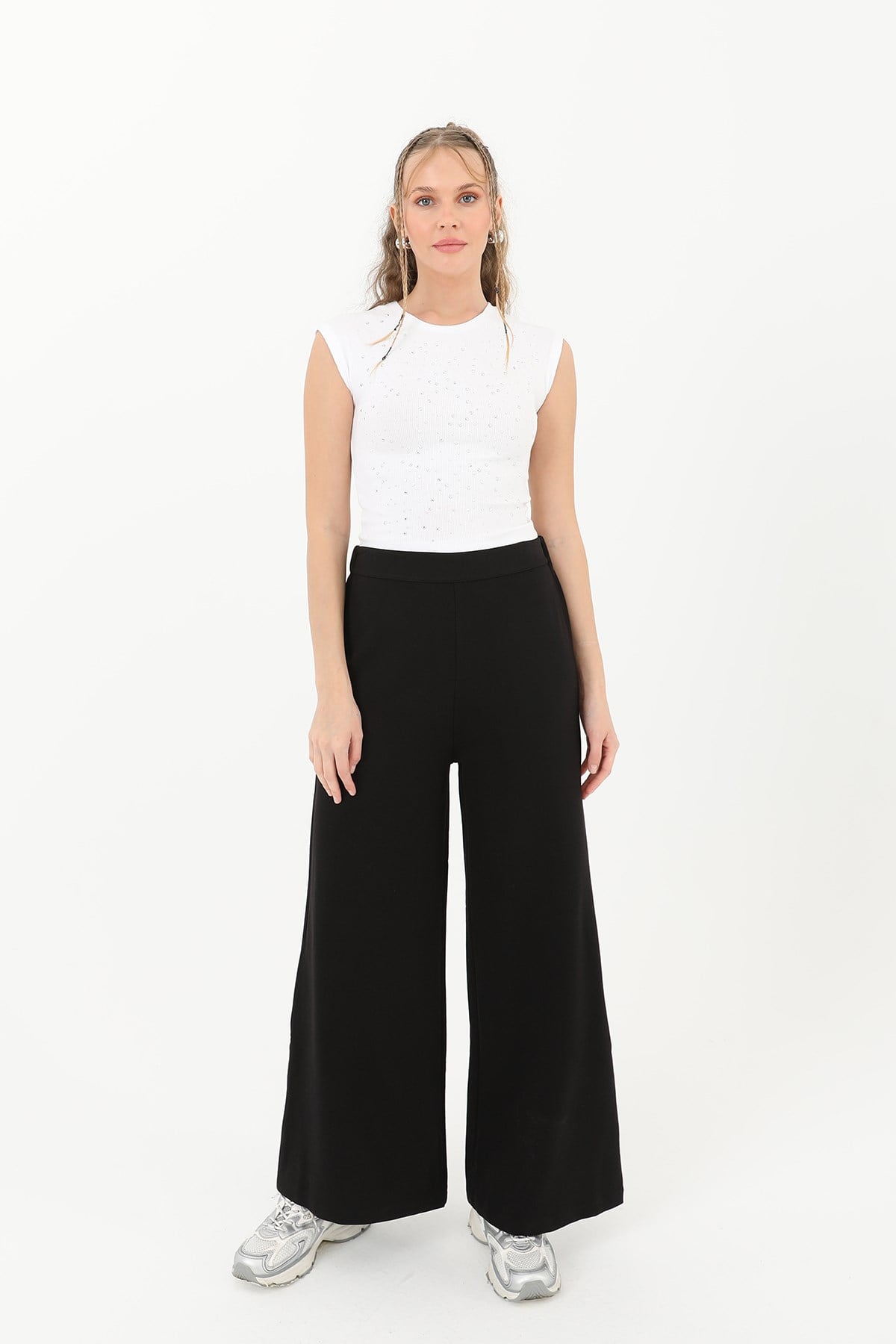 Kadın Geniş Paça Pantolon - 30007PNT - Siyah Pantolon Soul 
