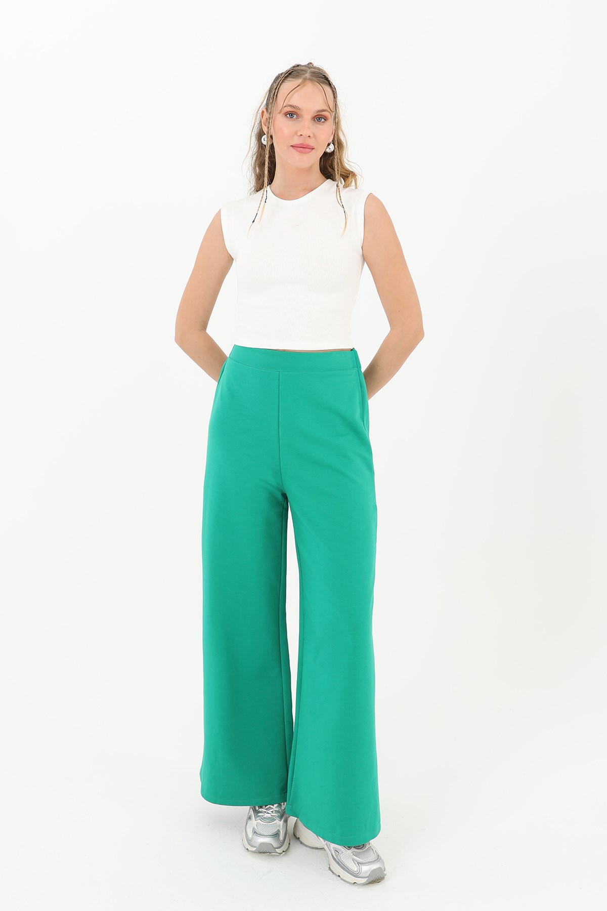 Kadın Geniş Paça Pantolon - 30007PNT Yeşil Pantolon Soul 