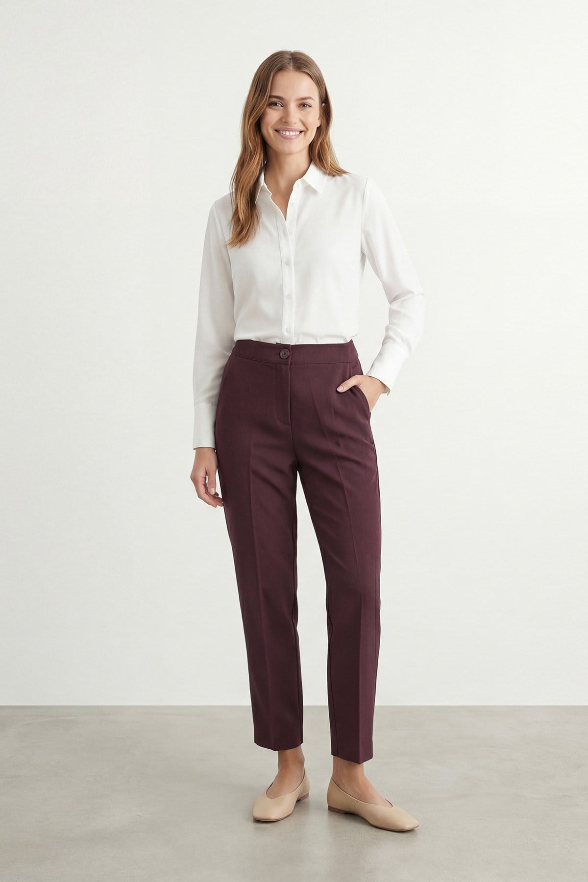 Kadın Havuç Form Kumaş Pantolon - 18118PNT - Bordo Pantolon Puane 
