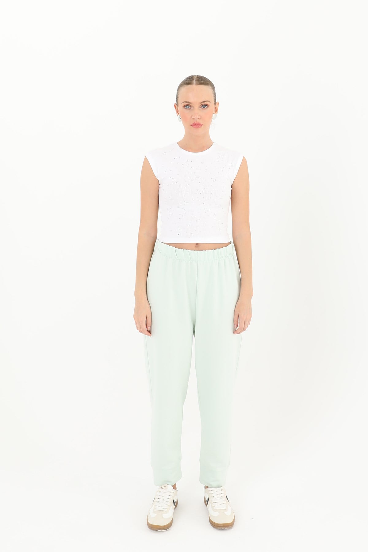 Kadın Ribana Detaylı Eşofman Altı - 30189PNT Mint Yeşili Pantolon Soul 