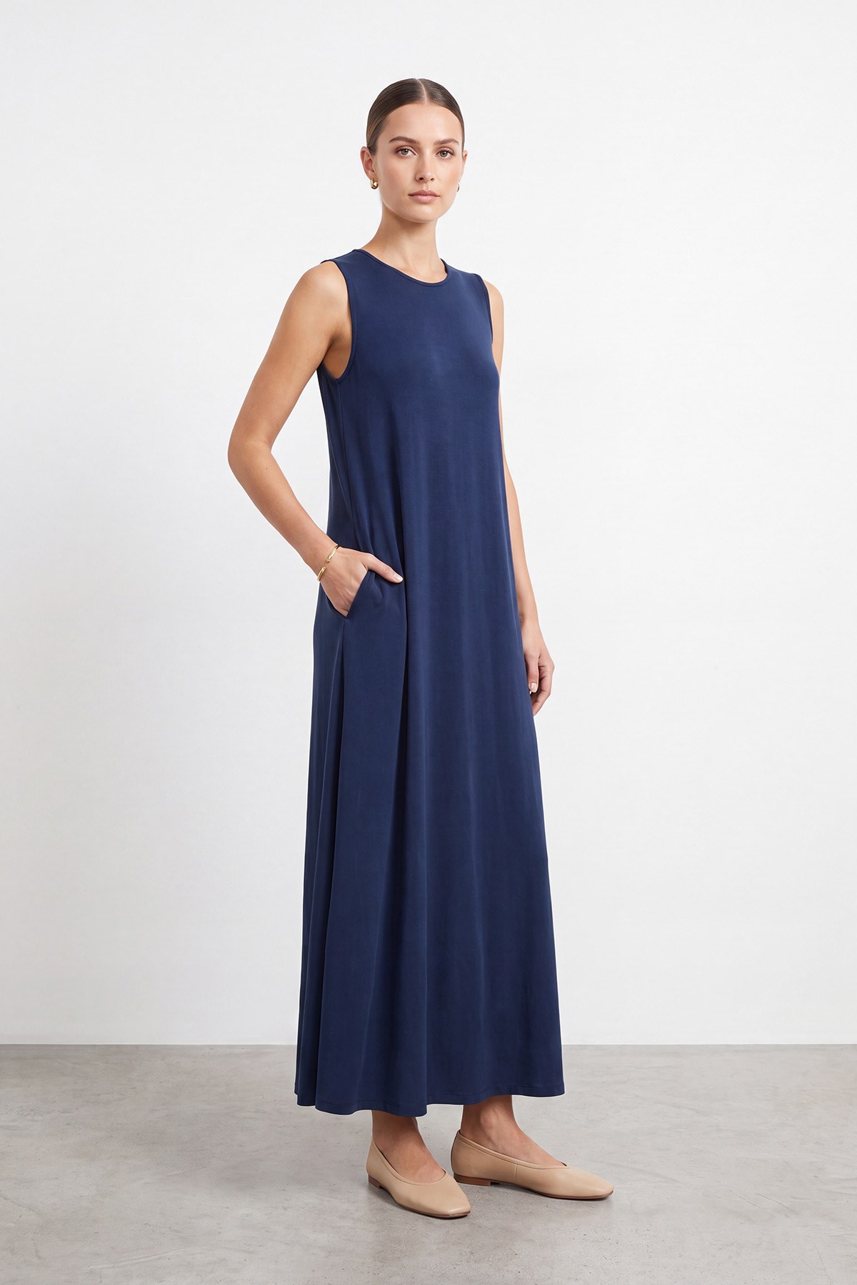 Modal Basic Maxi Elbise - Lacivert Günlük Elbise Puane 