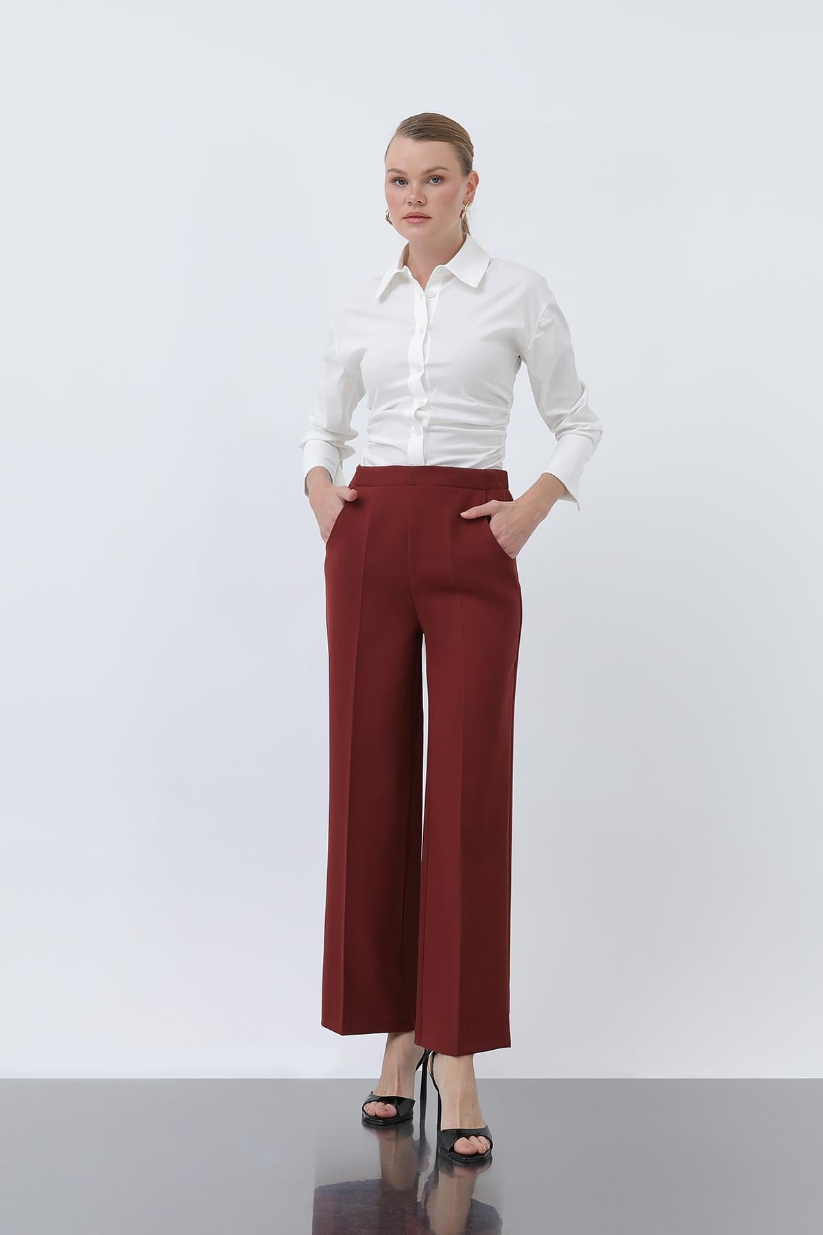 Kadın Düz Kesim Pantolon - 18243PNT - BURGUNDY