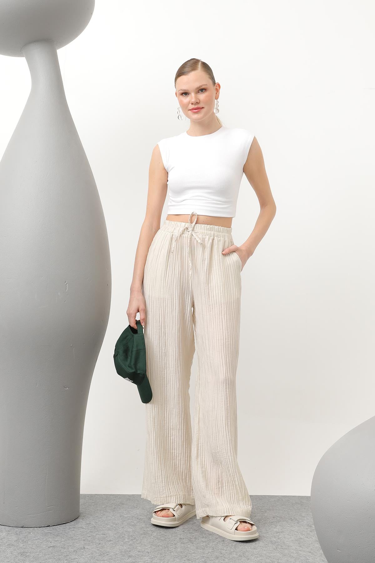 Kadın Basic Lastikli Pantolon - 32213PNT - STONE