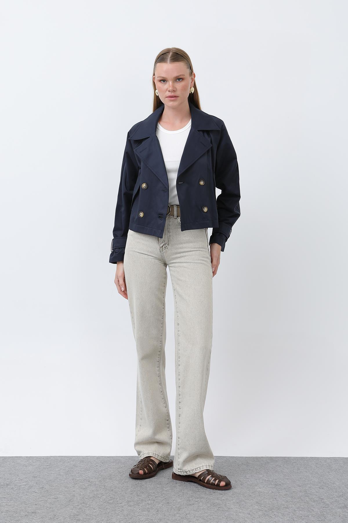 Kadın Kısa Trench - 32123TRC - NAVY