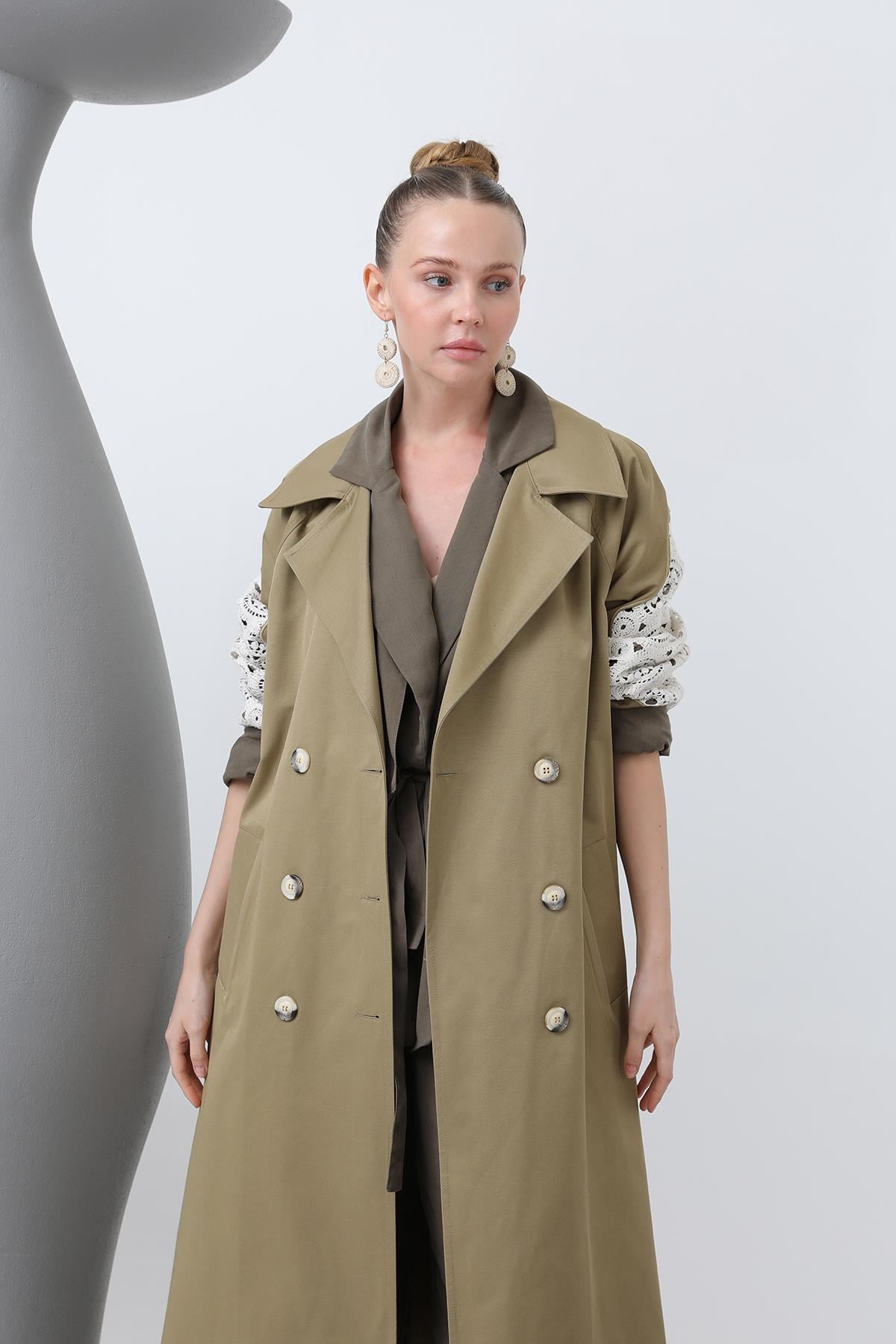 Kadın Dantel Detaylı Trench - 32140TRC - KHAKI