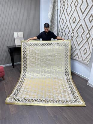 SÜET KUMAŞLI GOLD SİMLİ EKRU LAZER KESİM
