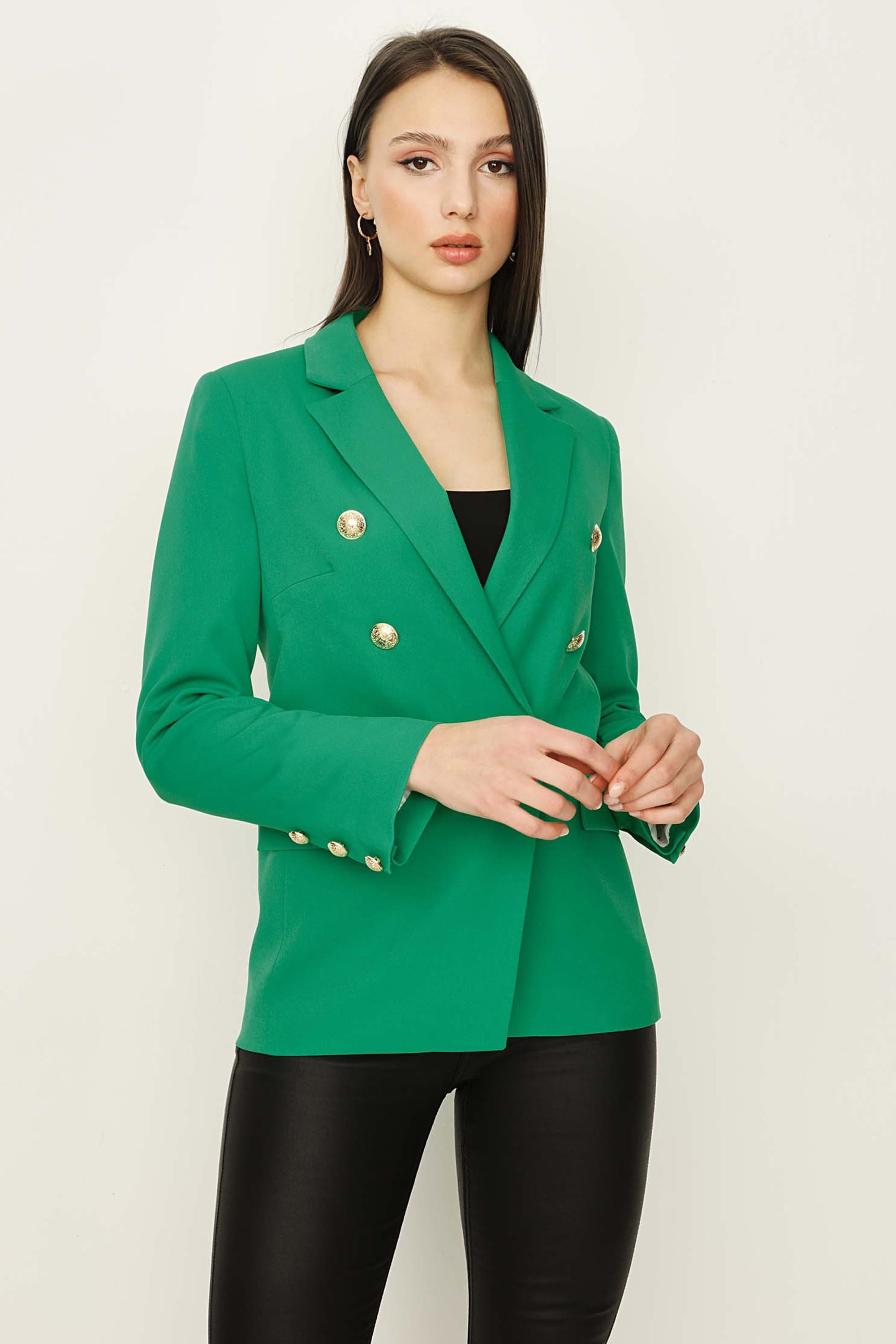 Kadın Gold Düğmeli Blazer Ceket
