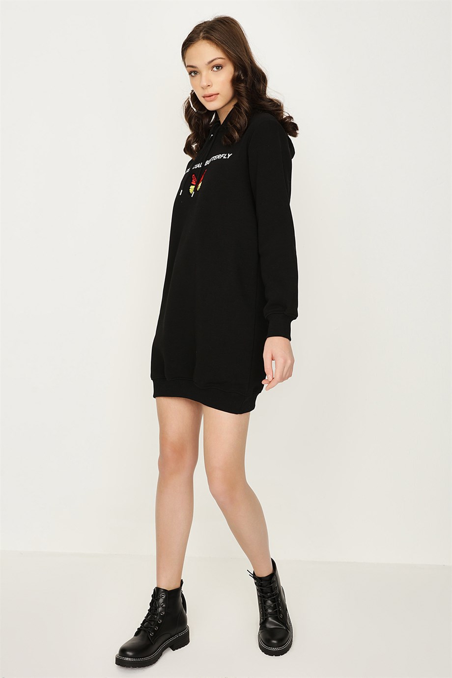 Kadın Kapüşonlu Basic Sweat Elbise