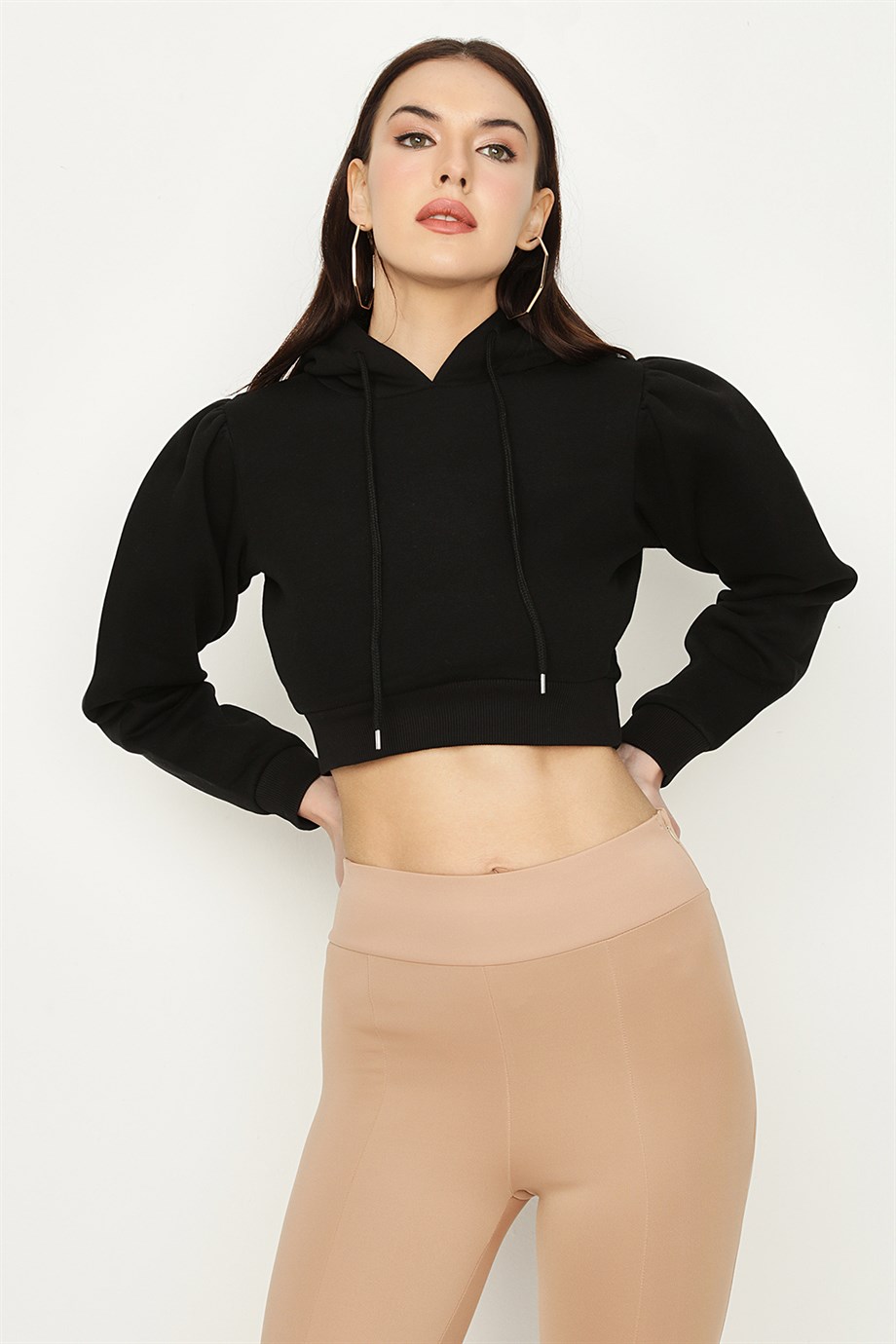 Kadın Kapüşonlu Crop Sweatshirt