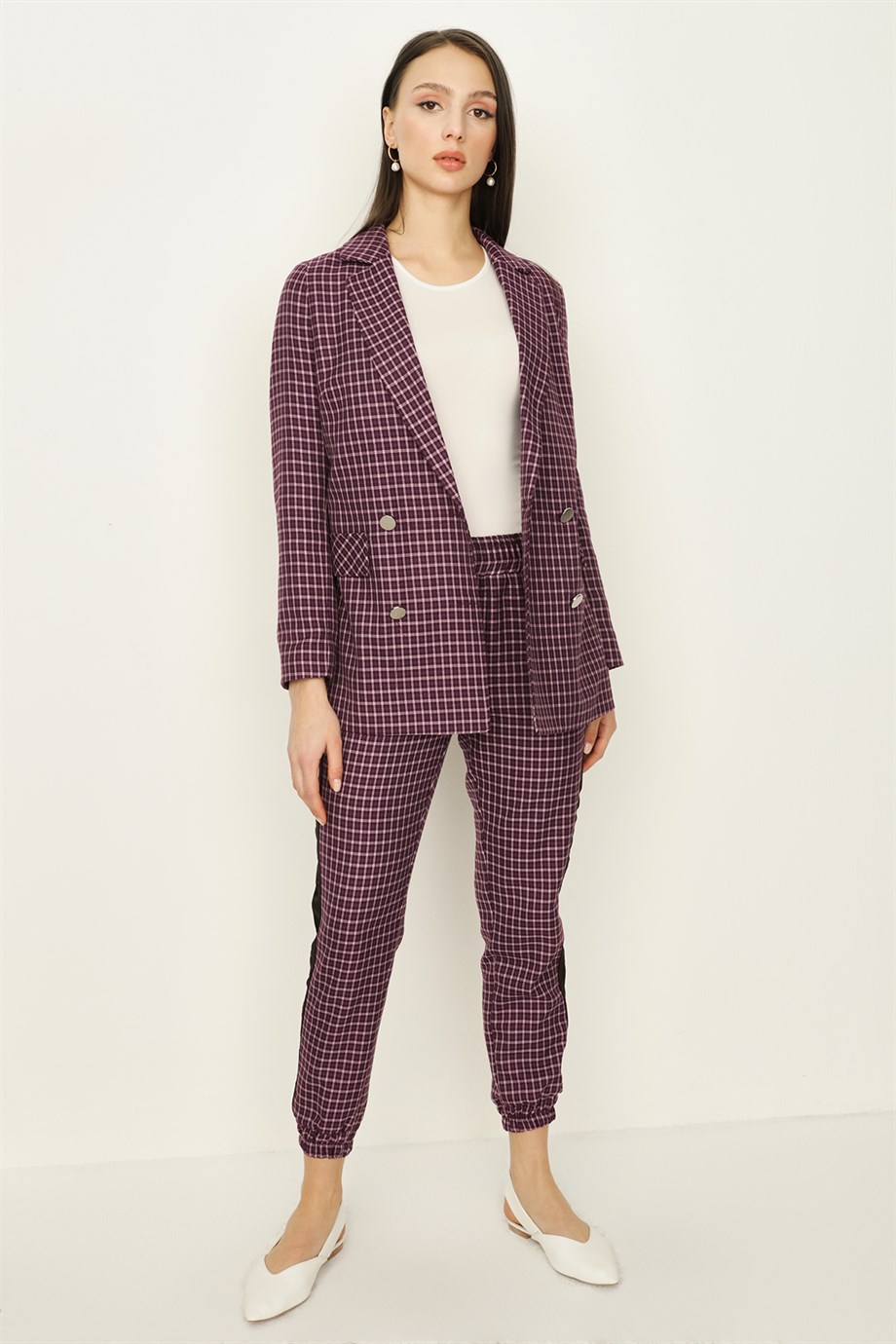 Kadın Kareli Blazer Ceket