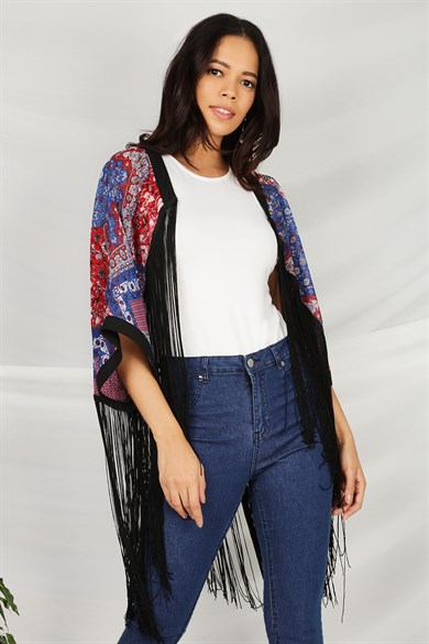 Kadın Renkli Püsküllü Kimono