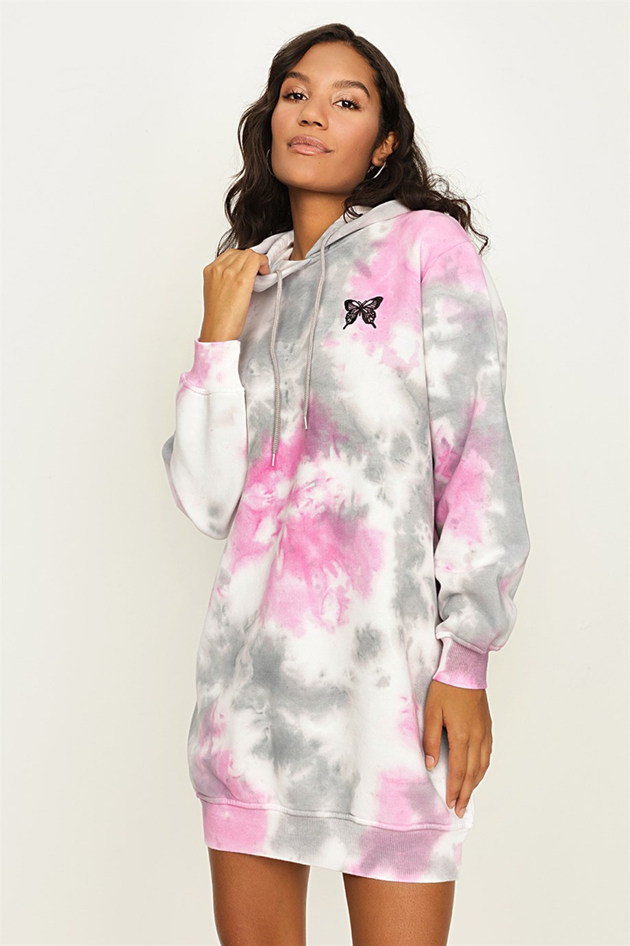Kadın Batik Desenli Kapüşonlu Sweat Elbise · 3