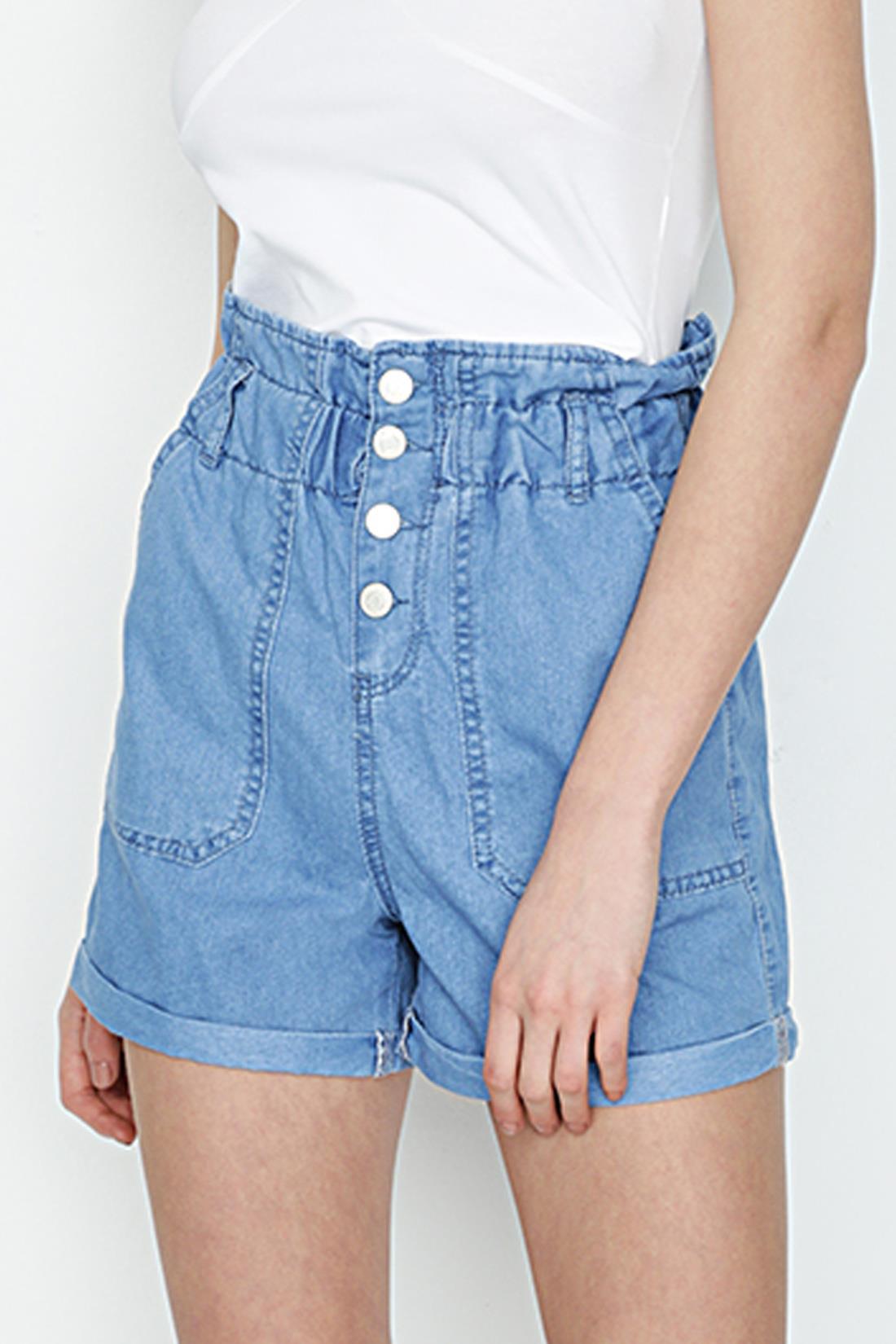 Kadın Beli Lastikli Denim Şort